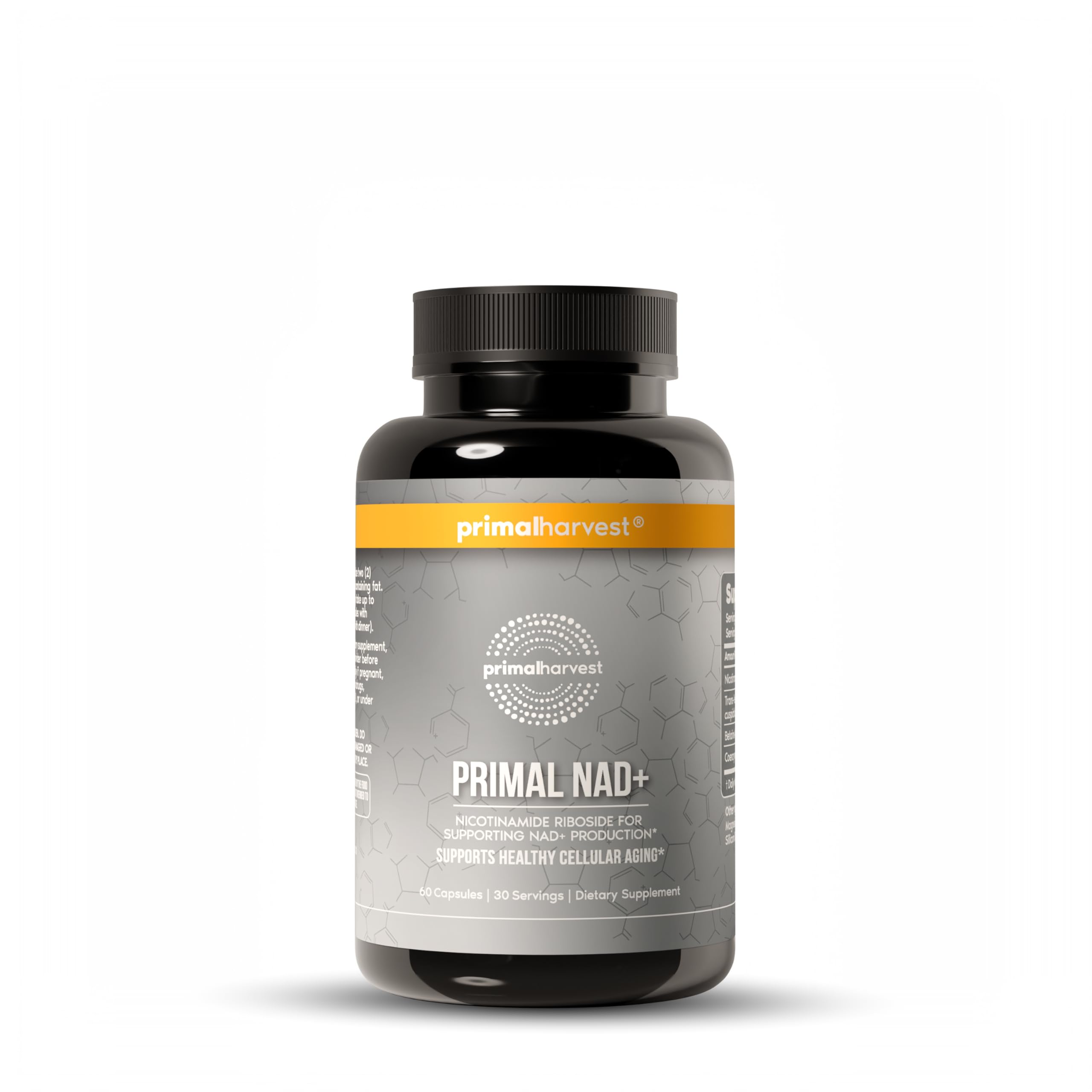 Primal Harvest NAD+ Supplement: Nicotinamide Riboside, Trans-Resveratrol, Betaine, CoQ10, NAD Supplements for Cellular Health, Energy, and Mitochondrial Support (60 Count (1 Pack) Primal Harvest Au supplements
