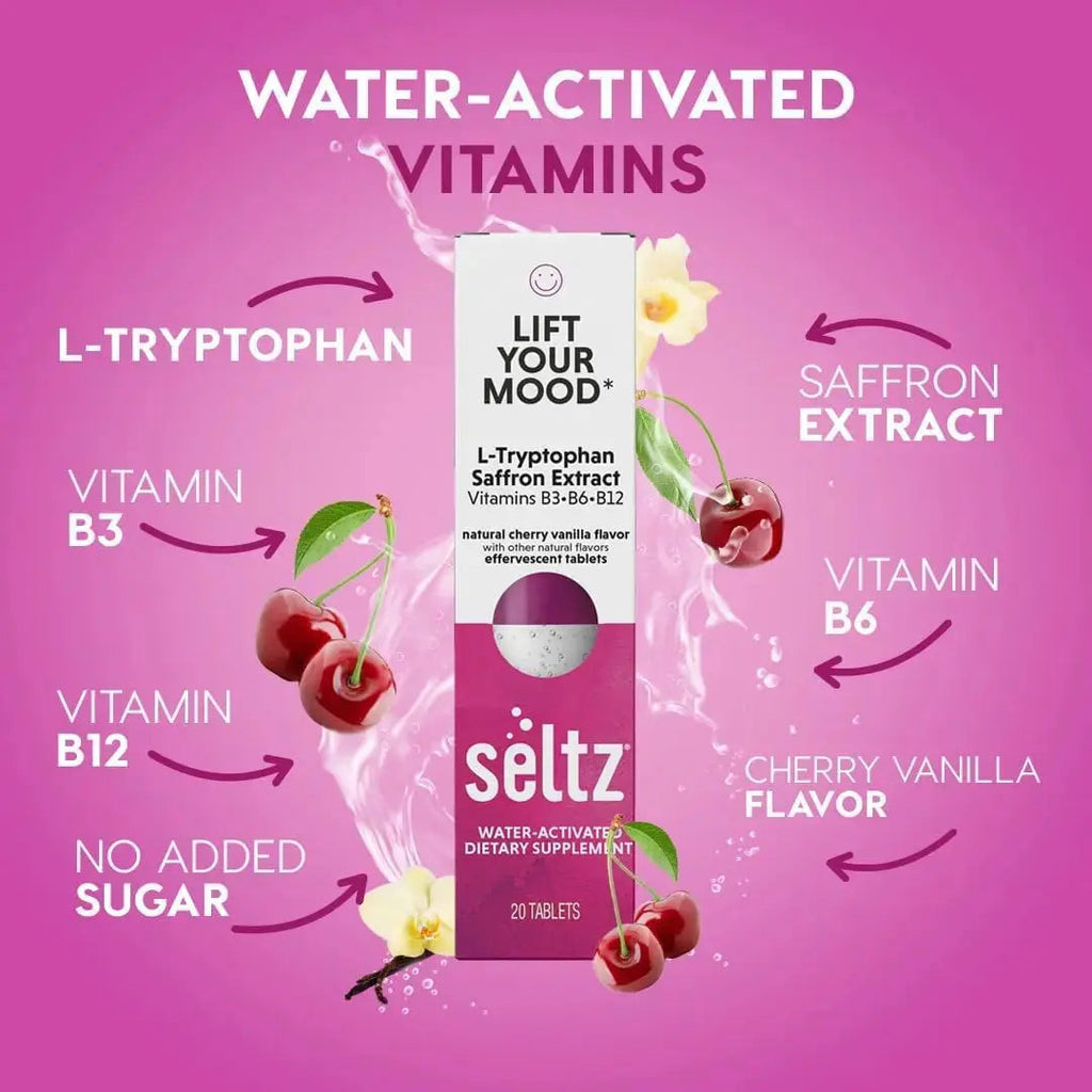 Seltz® Lift Your Mood – Effervescent Vitamins for Mood Support & Energy with L-Tryptophan, Saffron Extract & B Vitamins (B3, B6, B12) Seltz Au supplements