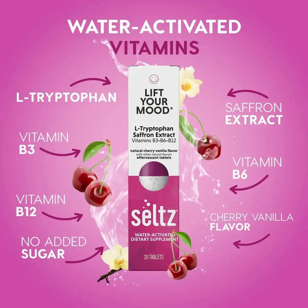 Seltz® Lift Your Mood – Effervescent Vitamins for Mood Support & Energy with L-Tryptophan, Saffron Extract & B Vitamins (B3, B6, B12) Seltz Au supplements