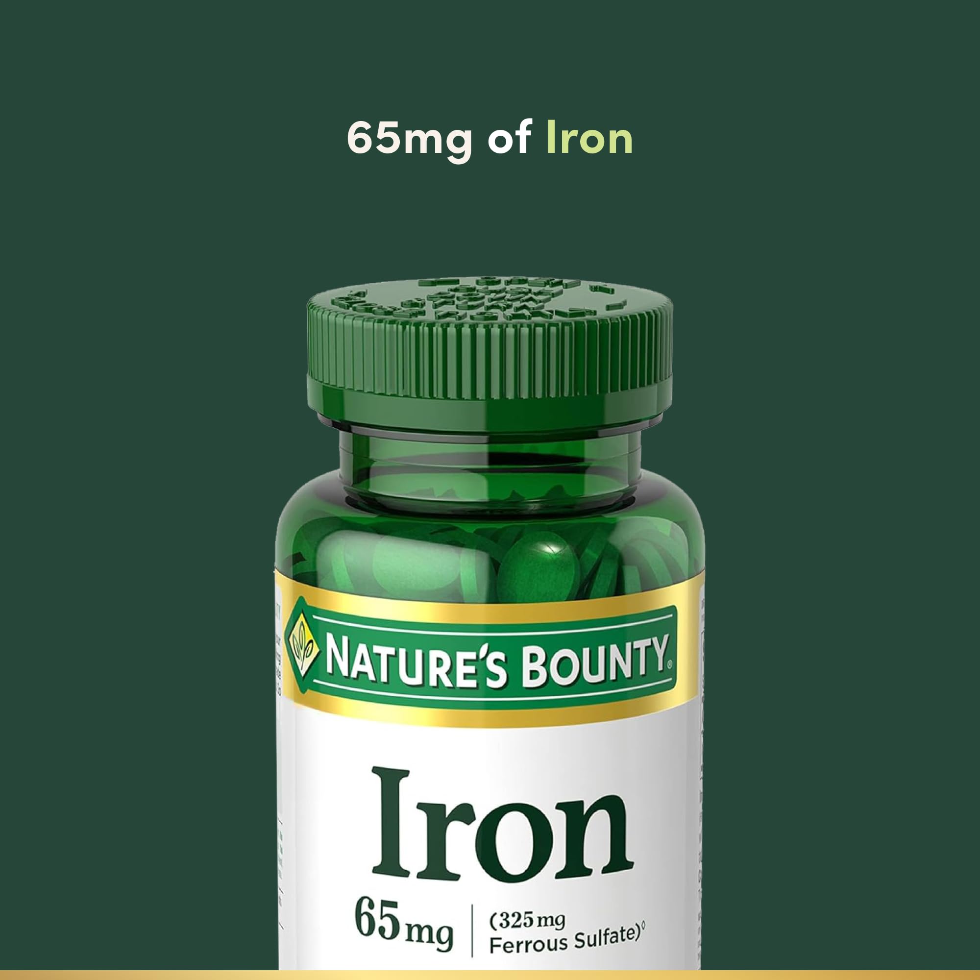 Nature’s Bounty Iron 65mg, 325 mg Ferrous Sulfate, Cellular Energy Support, Promotes Normal Red Blood Cell Production