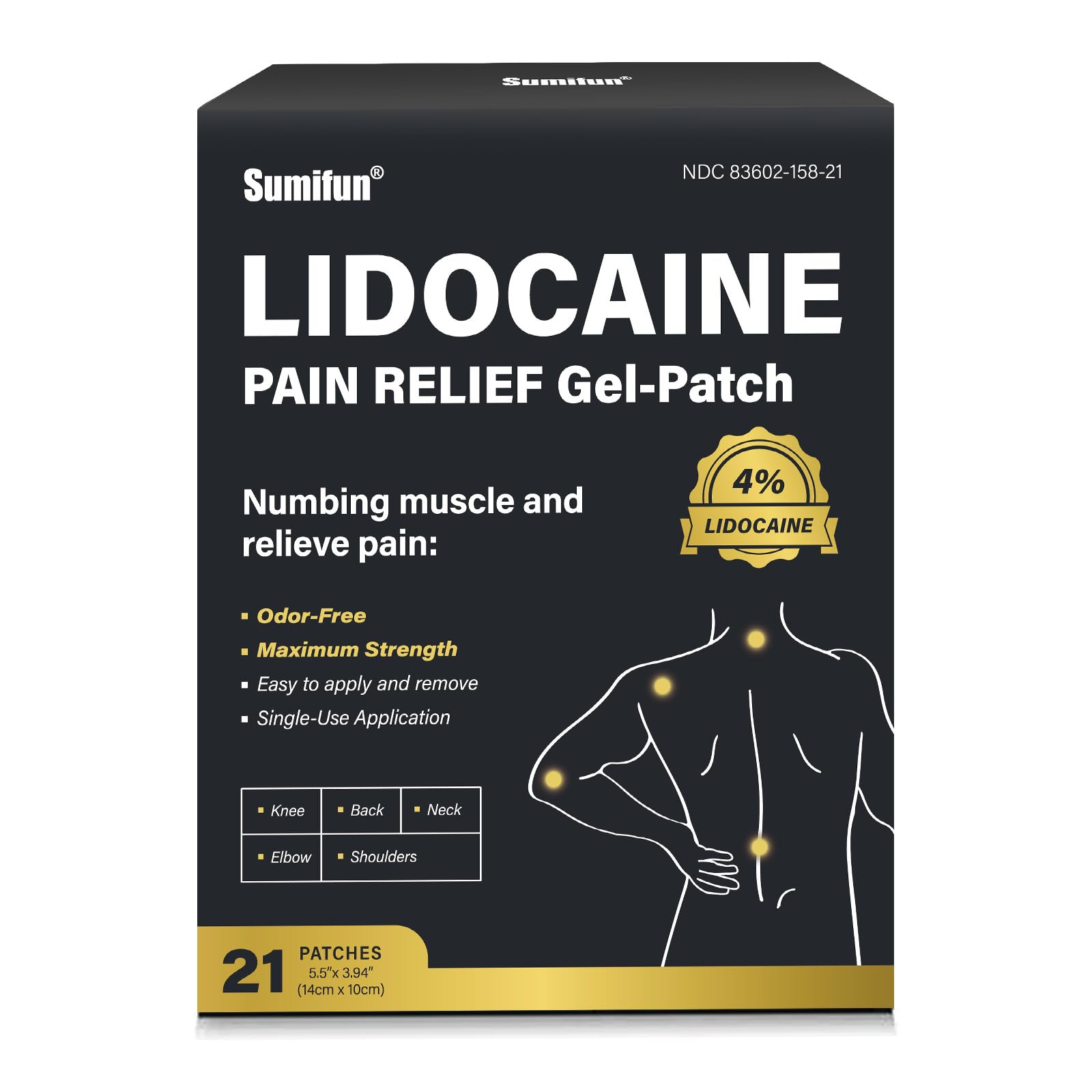 Sumifun 4% Lidocaine Patches,Maximum Strength Pain Relieving Patch Back, Shoulder, Joints, Knee Pain Relief and Muscle Soreness - 8 Hour Pain Relief (21 Count(Pack of 1)) Sumifun Au supplements