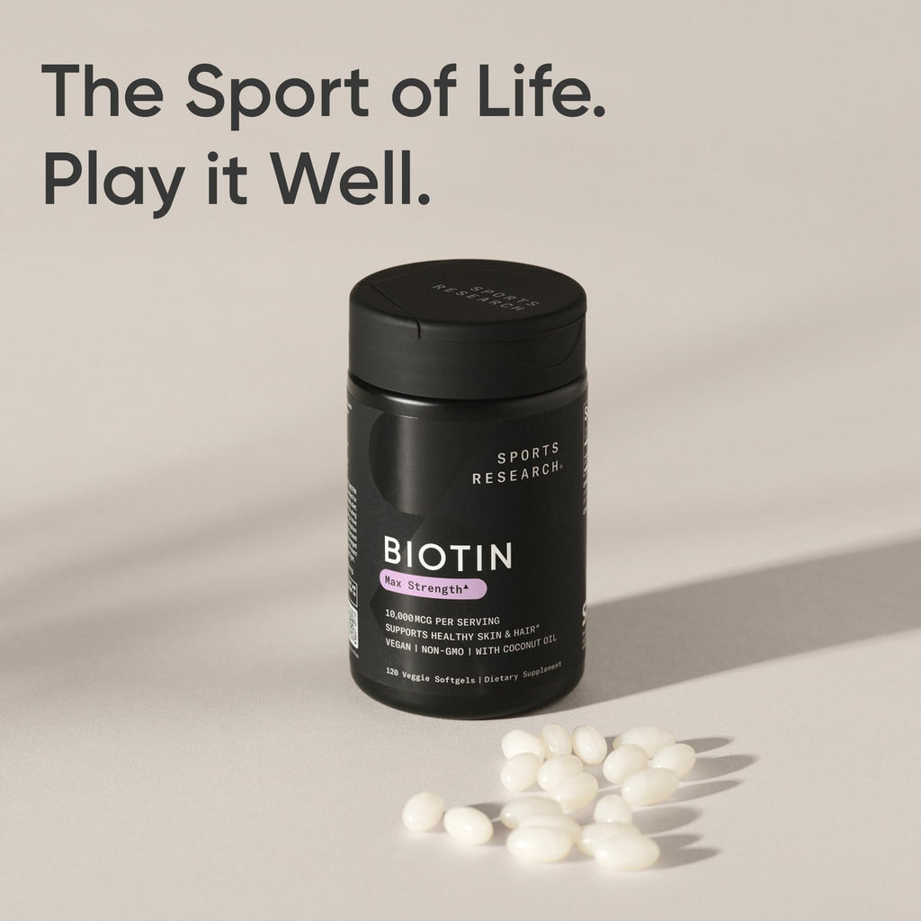 Sports Research® Biotin 10,000mcg with Organic Coconut Oil - Biotin (Vitamin B7) for Healthy Skin and Hair Support* - for Women and Men - Vegan, Non-GMO