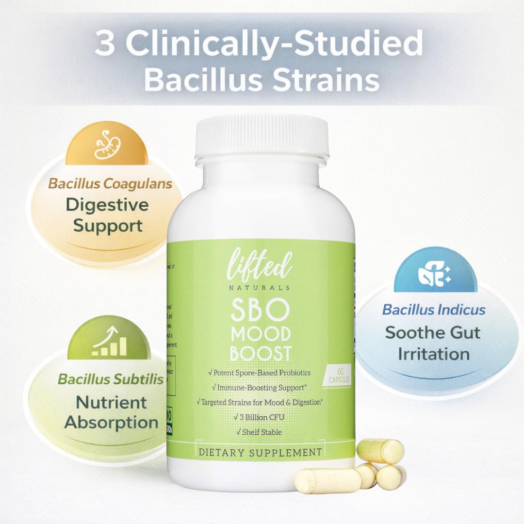 Lifted Naturals Spore Based Probiotic Probiotics - SBO Mood Boost - Spore/Soil-Based - Digestion & Natural Mood Support - Histamine-Free - 60 Day Supply, Non-GMO, Dairy-Free, Gluten-Free, Vegan Lifted Naturals Au supplements