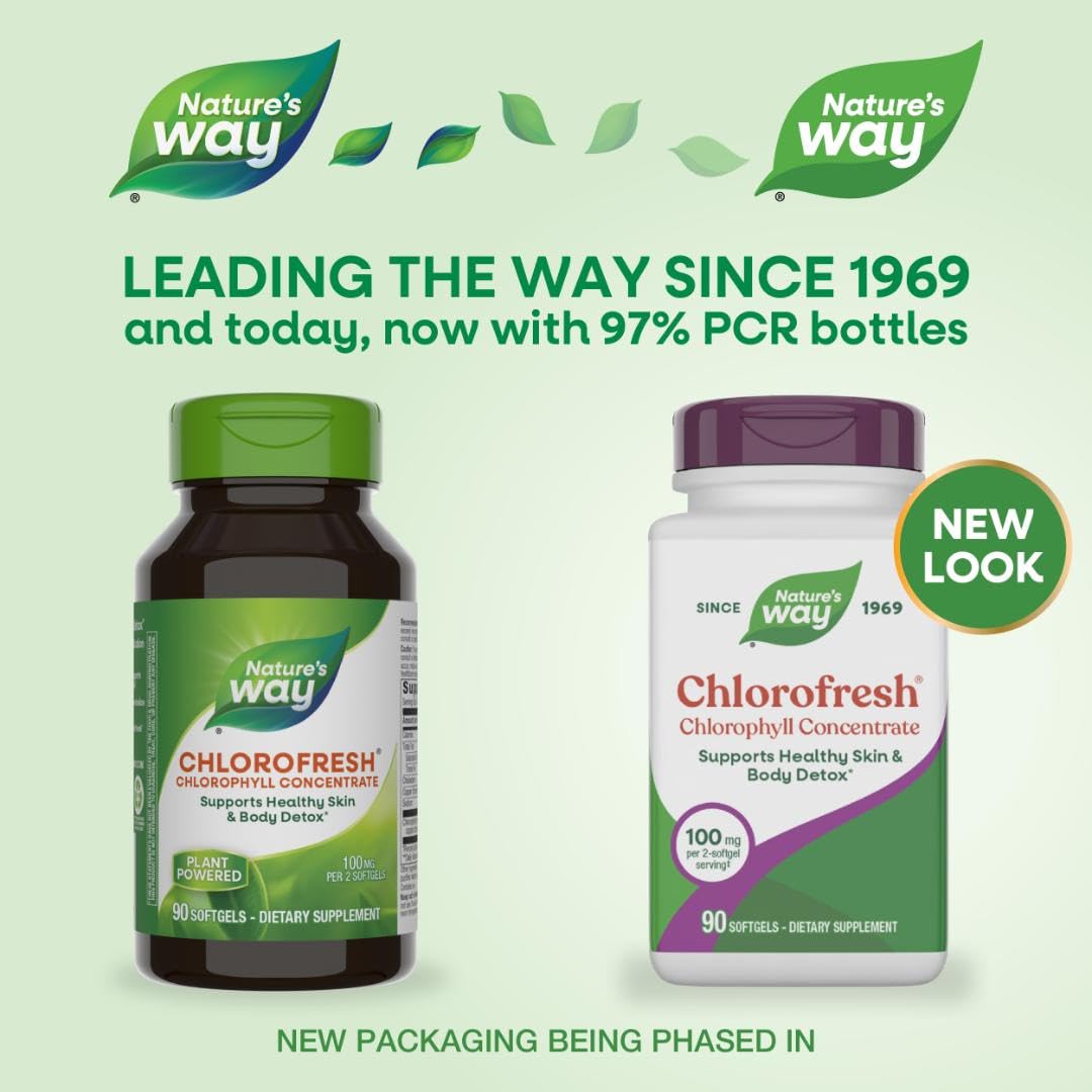 Nature’s Way Chlorofresh Chlorophyll Concentrate Softgels, Chlorophyllin Copper Complex, Internal Deodorant Supplement, Supports Healthy Skin and Detox Pathways