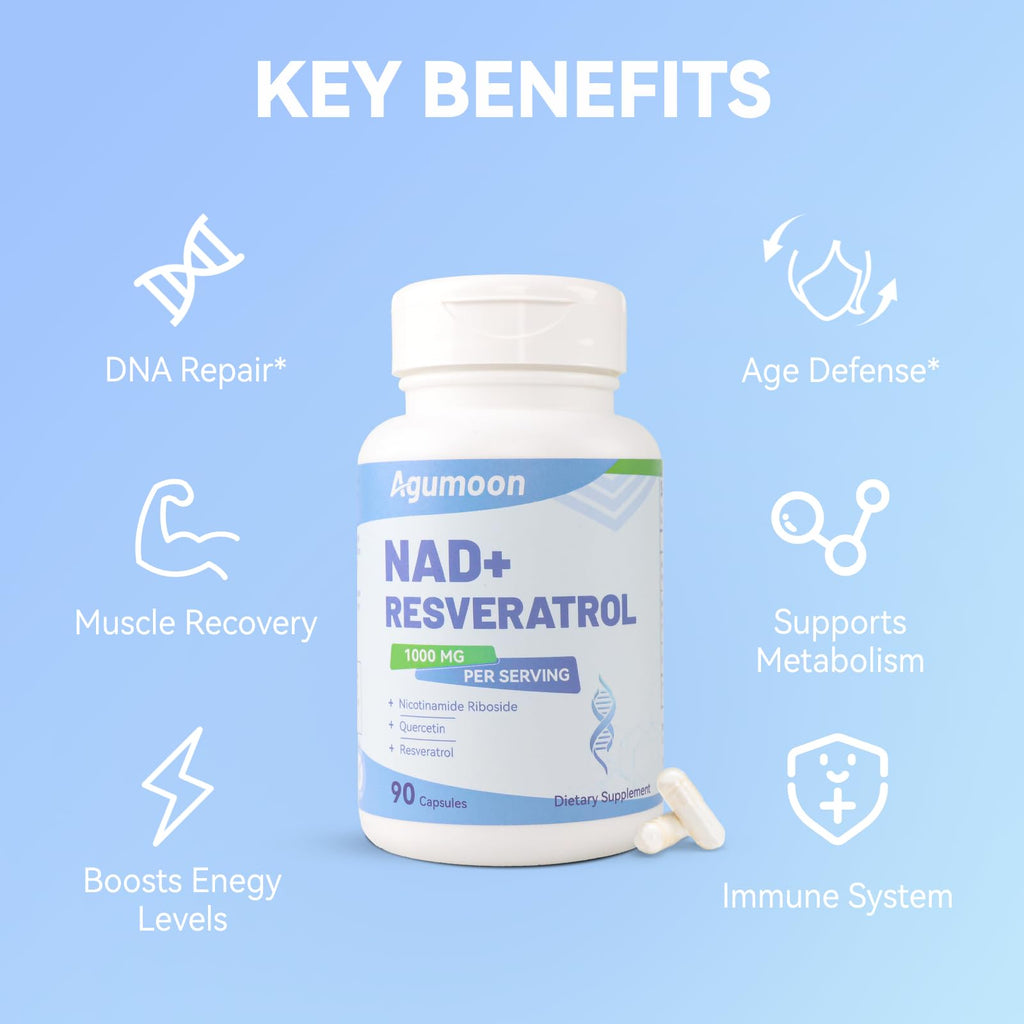 Agumoon NAD+ Supplement 1000mg, Liposomal NAD Nicotinamide Riboside Supplement with Resveratrol & Quercetin for Women and Men - 90 Capsules Agumoon Au supplements