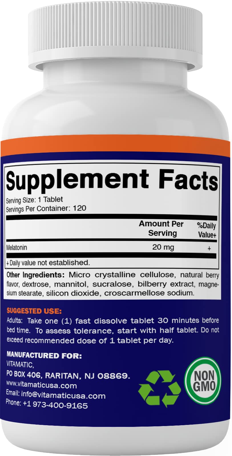 Vitamatic Melatonin 20mg Tablets | Vegetarian, Non-GMO, 6 pack Vitamatic Au supplements