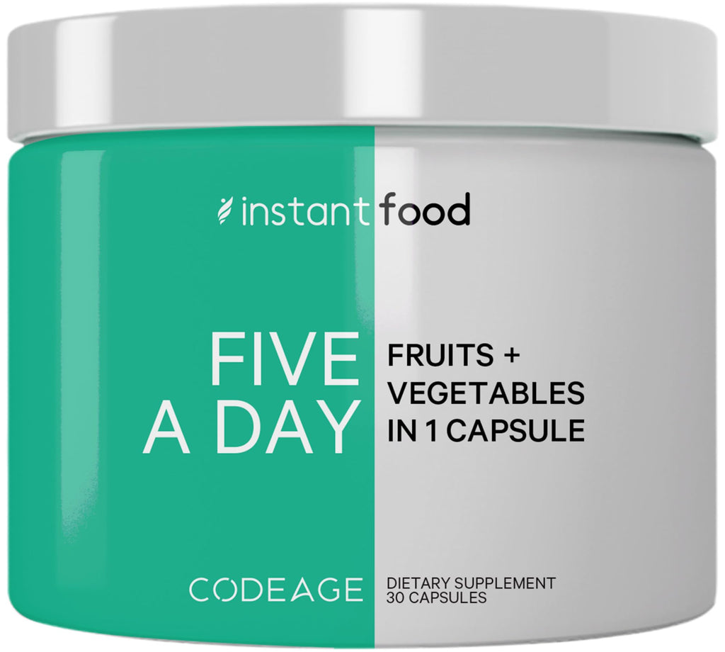 Codeage Instantfood Five A Day – Fruits & Vegetables Capsule Supplement – Whole Food Phytonutrients – 15 Fruits and Veggies Blend - Vegan, Non-GMO – 30 Capsules Codeage Au supplements