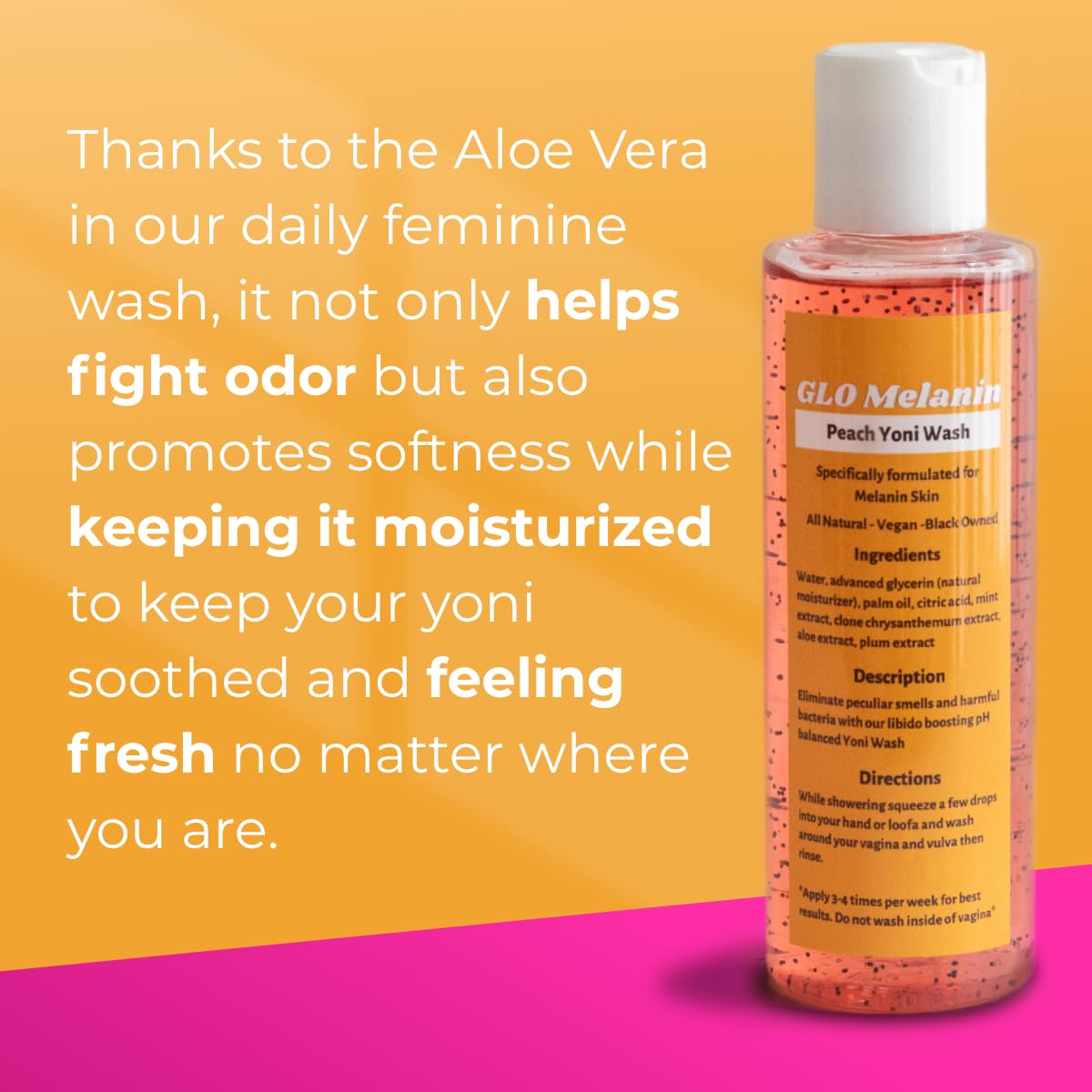 GLO Melanin Peach Yoni Wash with Aloe Vera, All Natural Feminine Wash for Women pH Balance Glo Melanin Au supplements