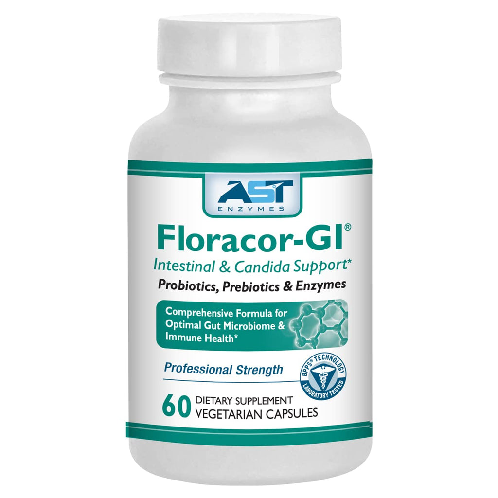 AST Enzymes Floracor - Supports Gut & Intestinal Health - Premium Probiotic, Prebiotic and Enzyme Formula - 60 Vegetarian Capsules