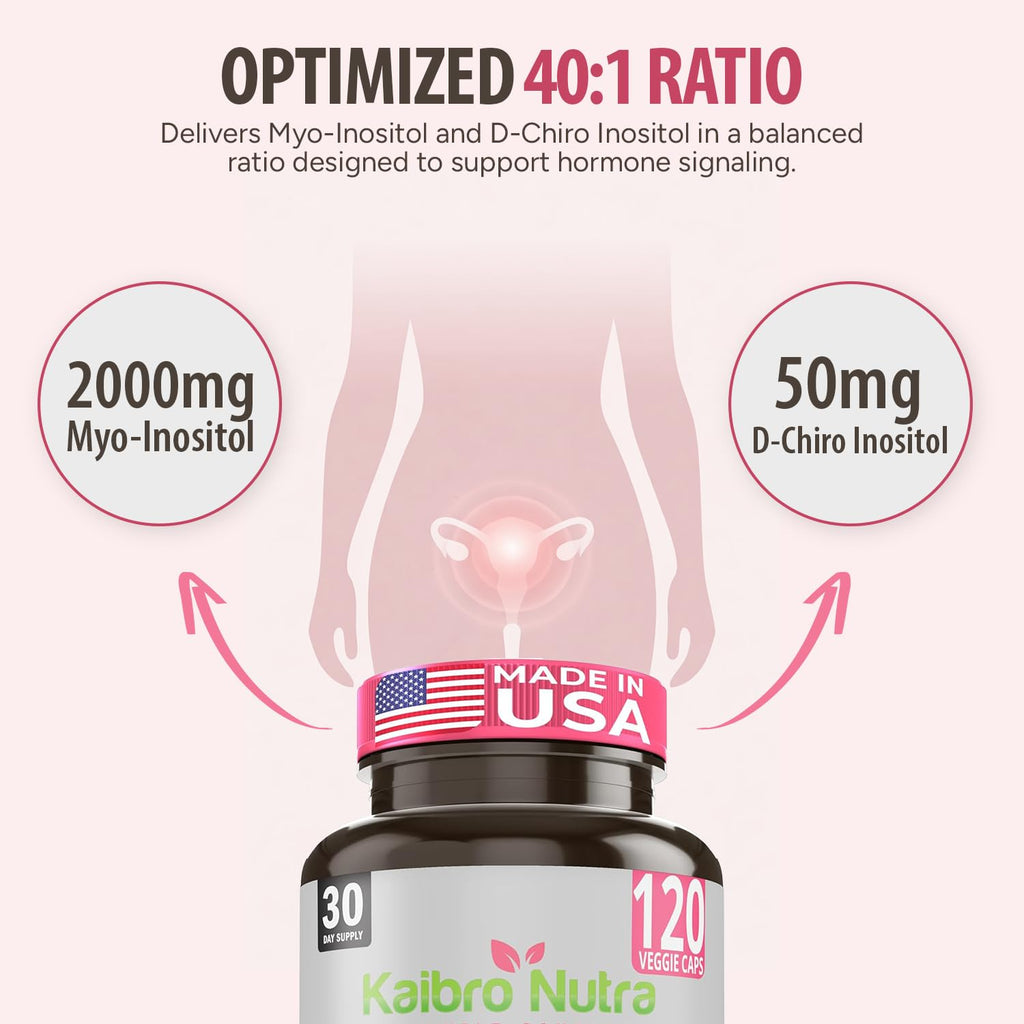 Kaibro Nutra Myo-Inositol Supplement, Myo-Inositol & D-Chiro Inositol 40:1 Ratio, Hormone Balance & Ovarian Support for Women with Vitamin B8, 2050mg, Vegan, Non-GMO Capsules 120 Count Kaibro Nutra Au supplements