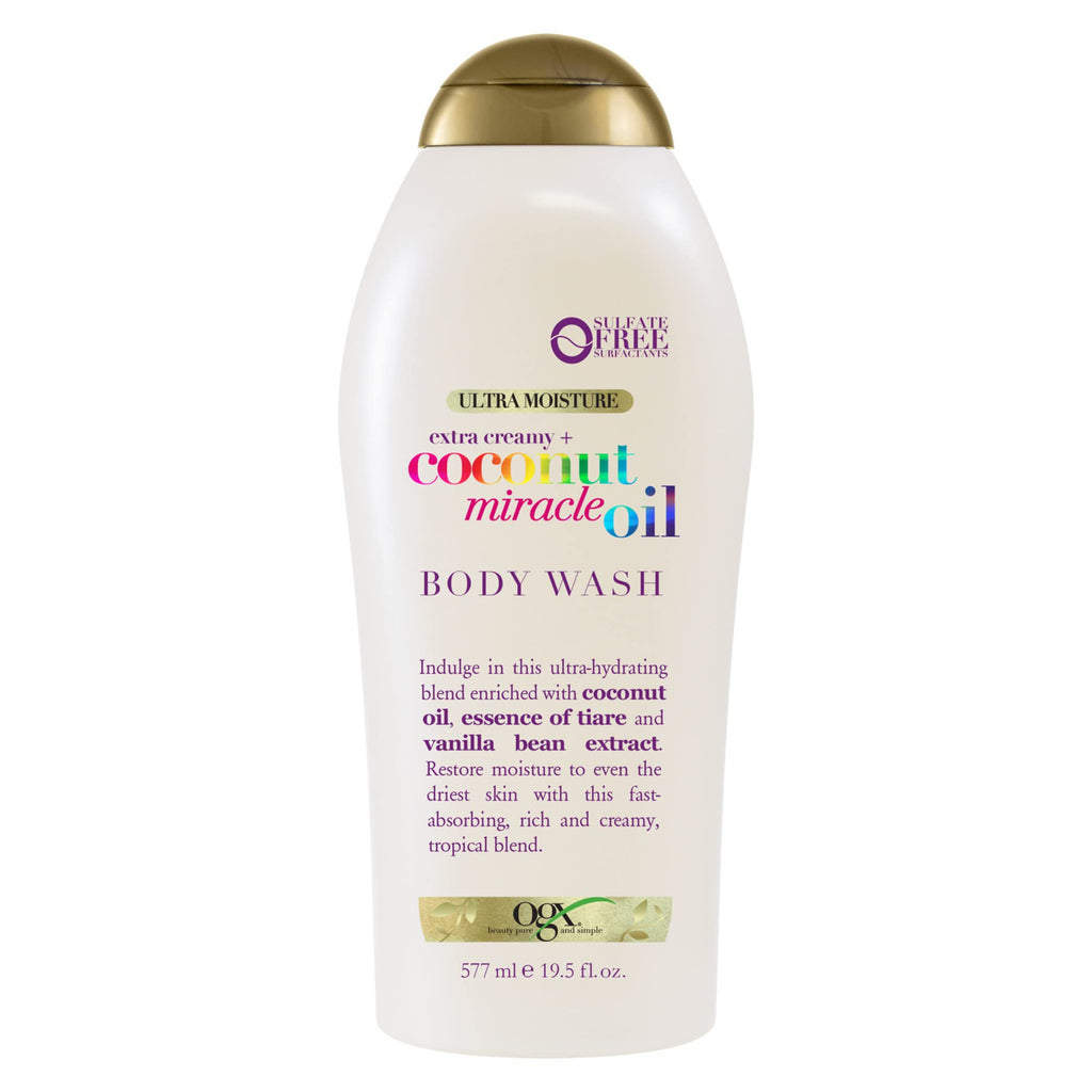OGX Extra Creamy + Coconut Miracle Oil Ultra Moisture Body Wash, Rich Shower Gel for Dry Skin Infused with Coconut Oil