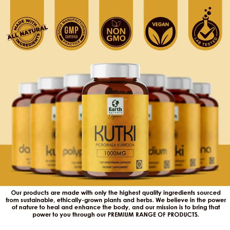 Earth BOTANIC Organic Kutki Root Powder 1000mg 120 Capsules (Picorohiza Kurrooa) Earth BOTANIC Organic Au supplements