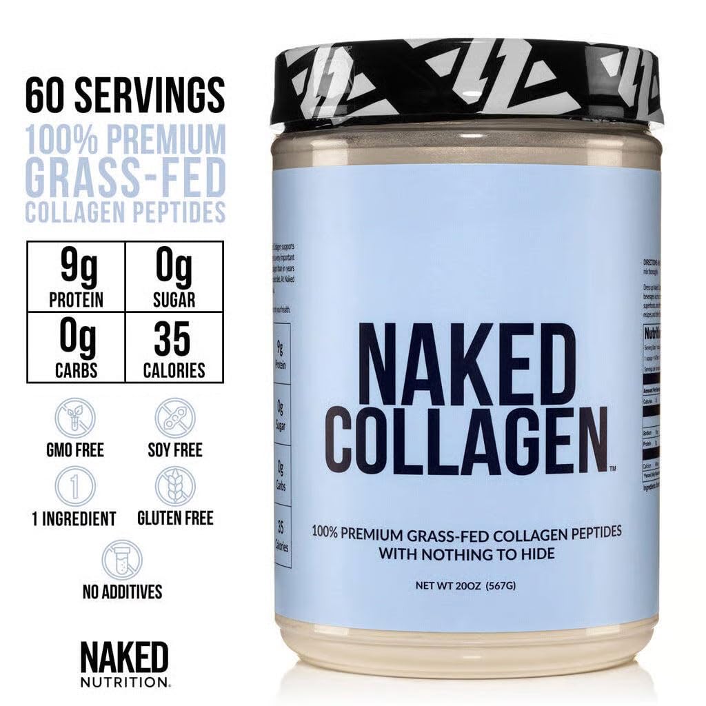 NAKED Collagen Peptides Protein Powder, 60 Servings, Pasture-Raised, Unflavored Grass-Fed Hydrolyzed Collagen Supplement, NSF Certified