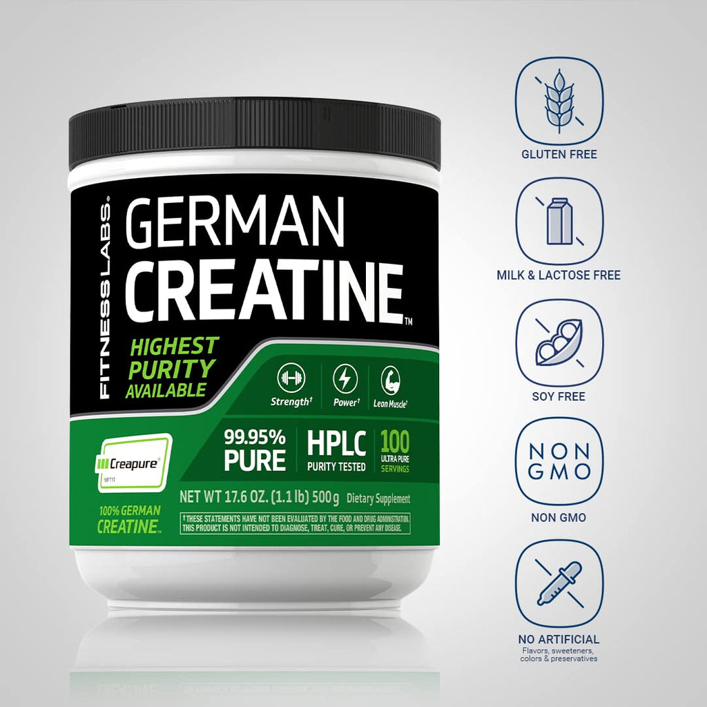 Fitness Labs German Creatine Monohydrate Powder | 500 Grams | Creapure Fitness Supplement | for Men & Women | Unflavored | 100 Servings