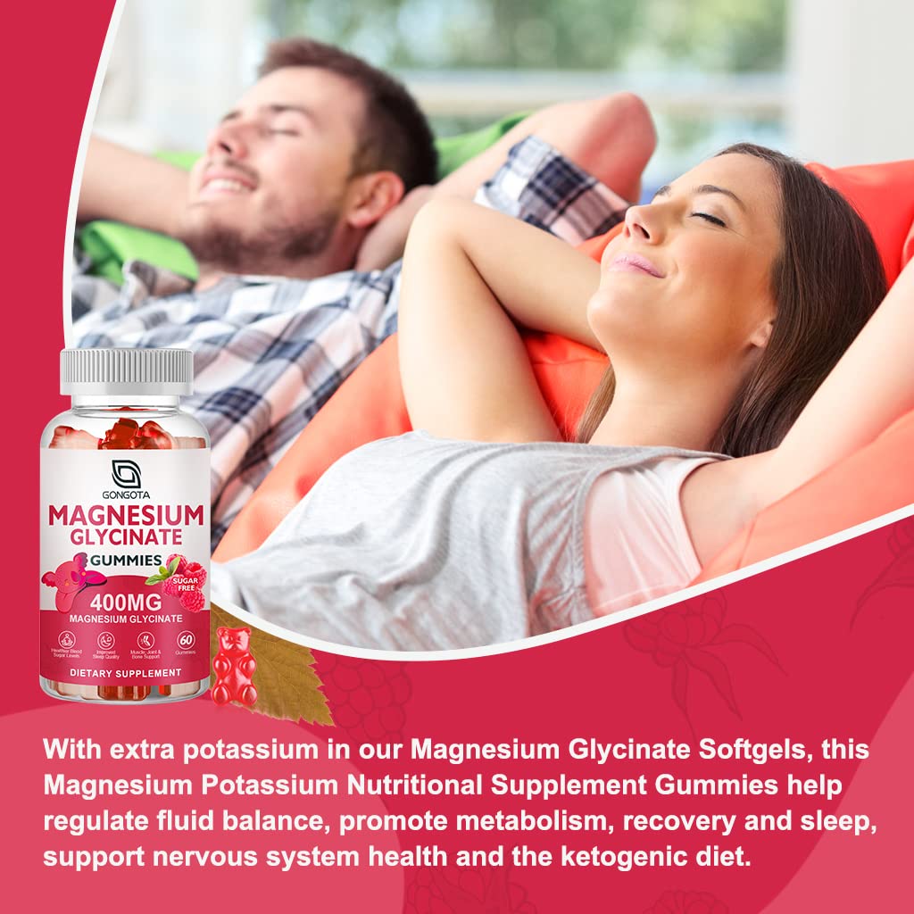 Magnesium Glycinate Gummies 400 mg with 100 mg Composite magnesium - Chelated Magnesium Potassium Supplement with Vitamin D, B6 Supports Calm, Sleep, Memory & Muscle