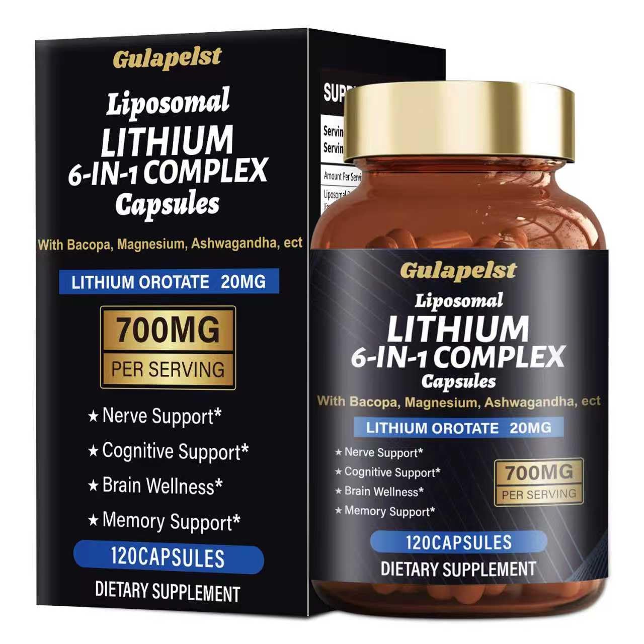 Lisopomal Lithium Orotate Complex Capsules, Lithium Orotate 20 mg, Magnesium Glycinate & Ashwagandha, Brain Health Supplements for Cognitive, Mood & Memory