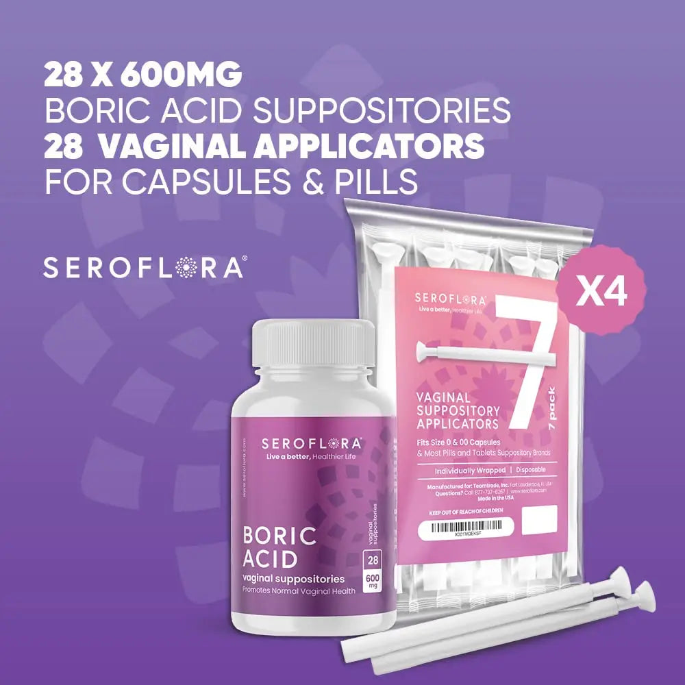 SEROVERA Seroflora Boric Acid Vaginal Suppositories 600 mg + Suppository Applicators Bundle SEROVERA Au supplements