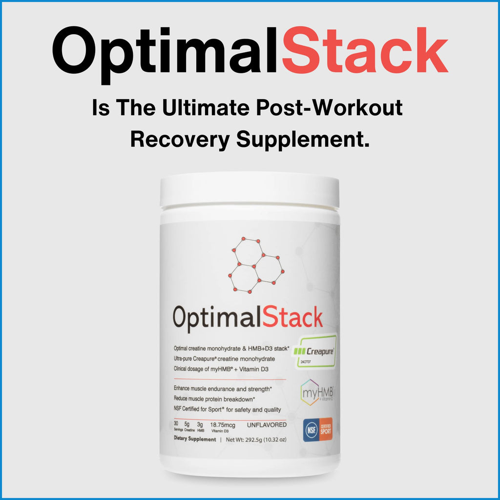 OptimalStack Creatine Monohydrate, HMB, & Vitamin D3 Stack | with Creapure Creatine, Clinical Dosage of myHMB, and Vitamin D3 | NSF for Sport Certified | Unflavored, 30 Servings OptimalAmino Au supplements