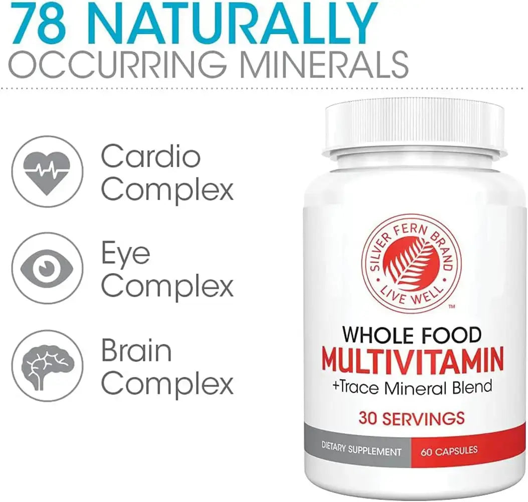 Silver Fern Whole Food Daily Multi Vitamin w/Trace Mineral Blend Supplement - 1 Bottle - 60 Vegicaps - 30 Day Supply - Natural Silver Fern Au supplements