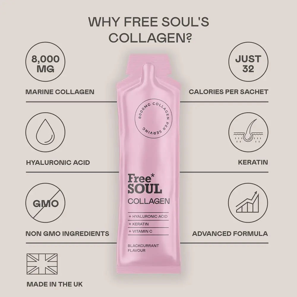 Marine Collagen Liquid 8000mg with Hyaluronic Acid, Keratin, & Vitamin C, 14 x 8000mg Hydrolysed Collagen Free Soul Au supplements