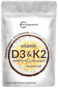 Vitamin D3 10000 iu Plus K2 (MK-7) 200 mcg, 300 Virgin Coconut Oil Softgels Micro Ingredients Au supplements