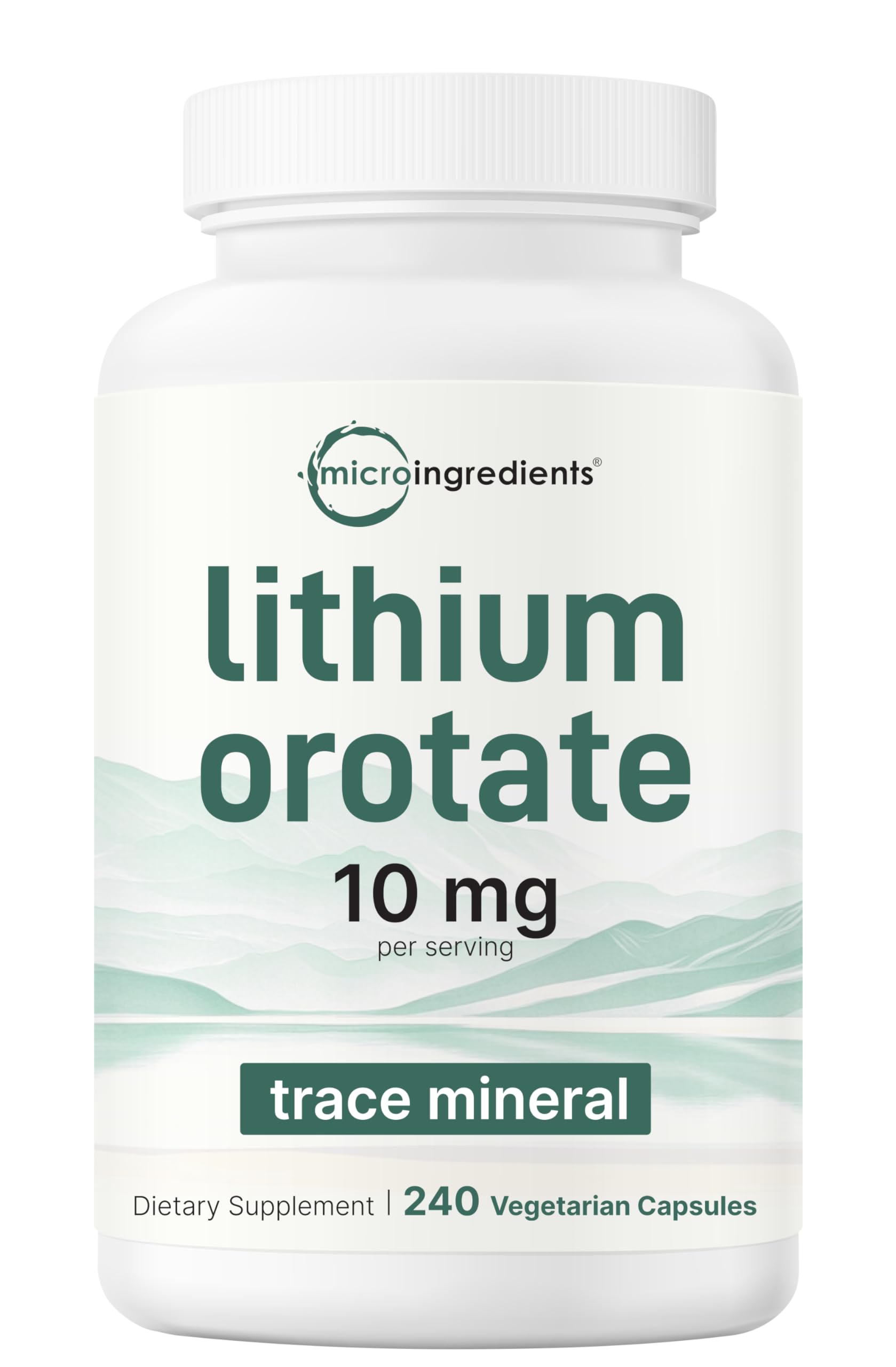 Lithium Orotate 10mg, 240 Veggie Capsules | 5mg Per Capsules | High Bioavailability Trace Mineral | Healthy Aging, Brain Supplement