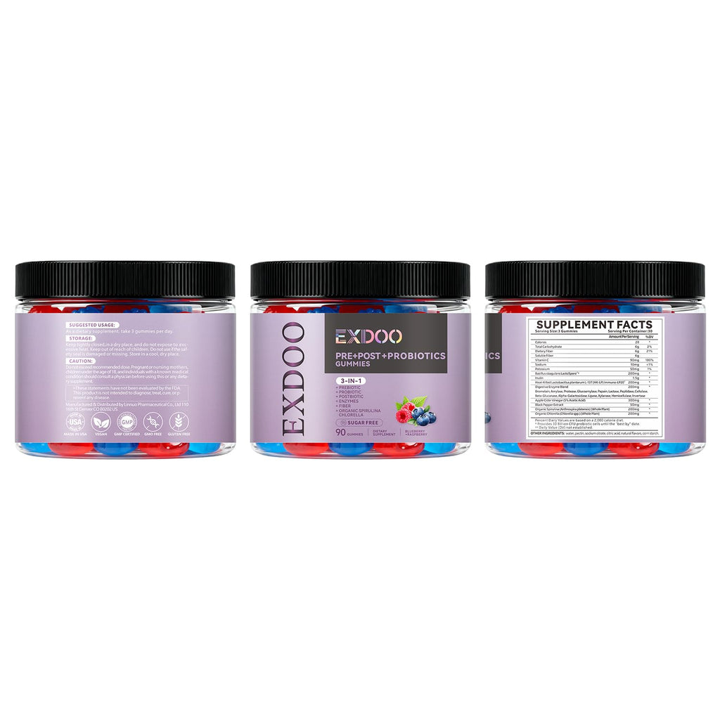 exdoo 3-in-1 Probiotic Gummies Prebiotic+Probiotic+Postbiotic with Organic Spirulina Chlorella Immune Gut & Digestive Support 90 Count exdoo Au supplements