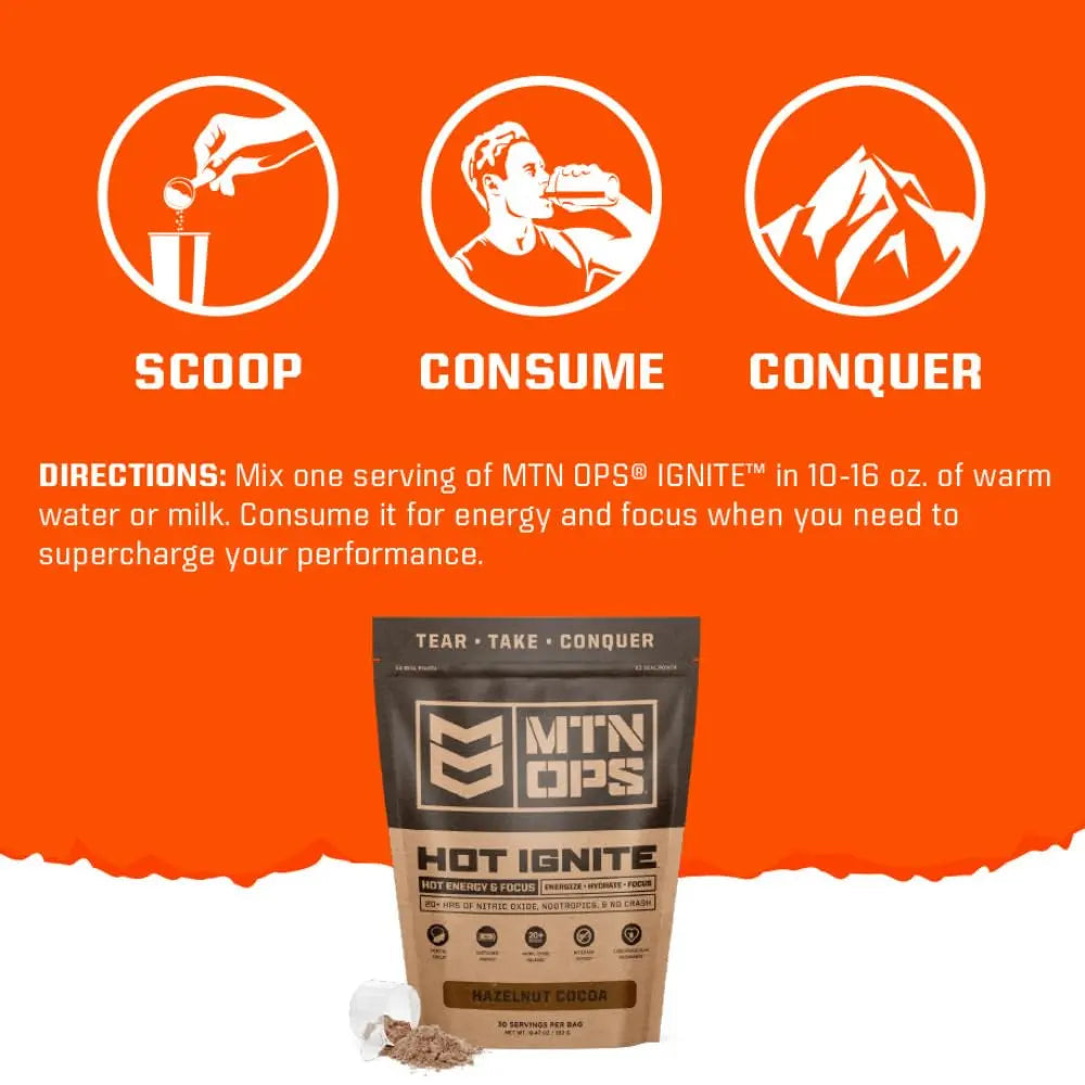 MTN OPS Hot Ignite Supercharged Energy Drink Mix Focus Enhancer, Hazelnut Cocoa MTN OPS Au supplements