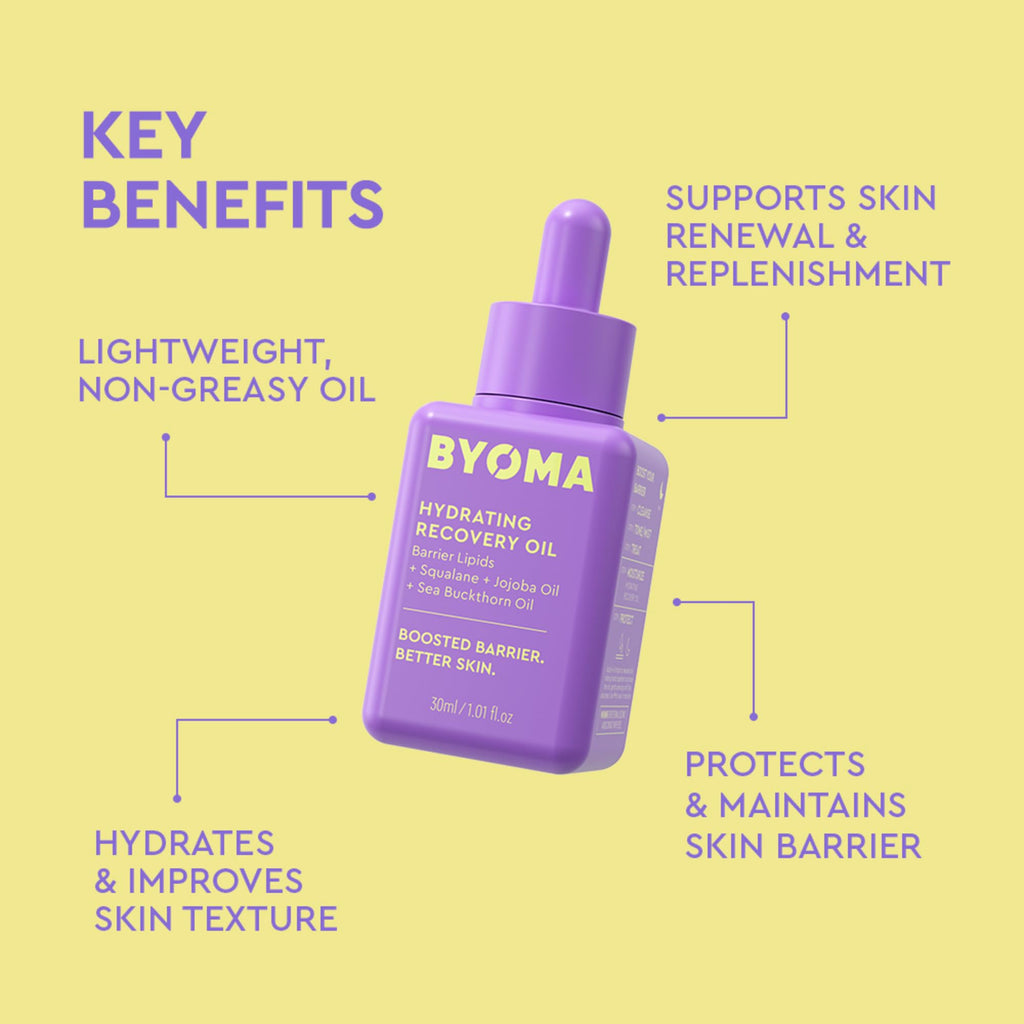 BYOMA Hydrating Recovery Oil - Luxury Face Oil with Squalane, Jojoba Oil & Seabuckthorn Oil - Instant Radiant and Glowy Skin