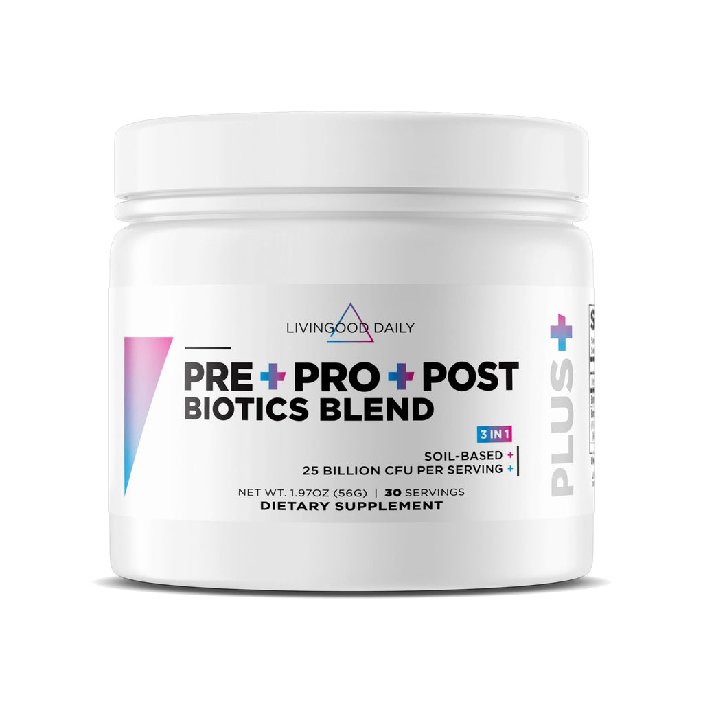 Livingood Daily Pre Pro Post Biotics Blend Powder, Digestive Health Supplement with Prebiotics from Organic Blue Agave Inulin, SBO Probiotics, Probiotics for Women & Men
