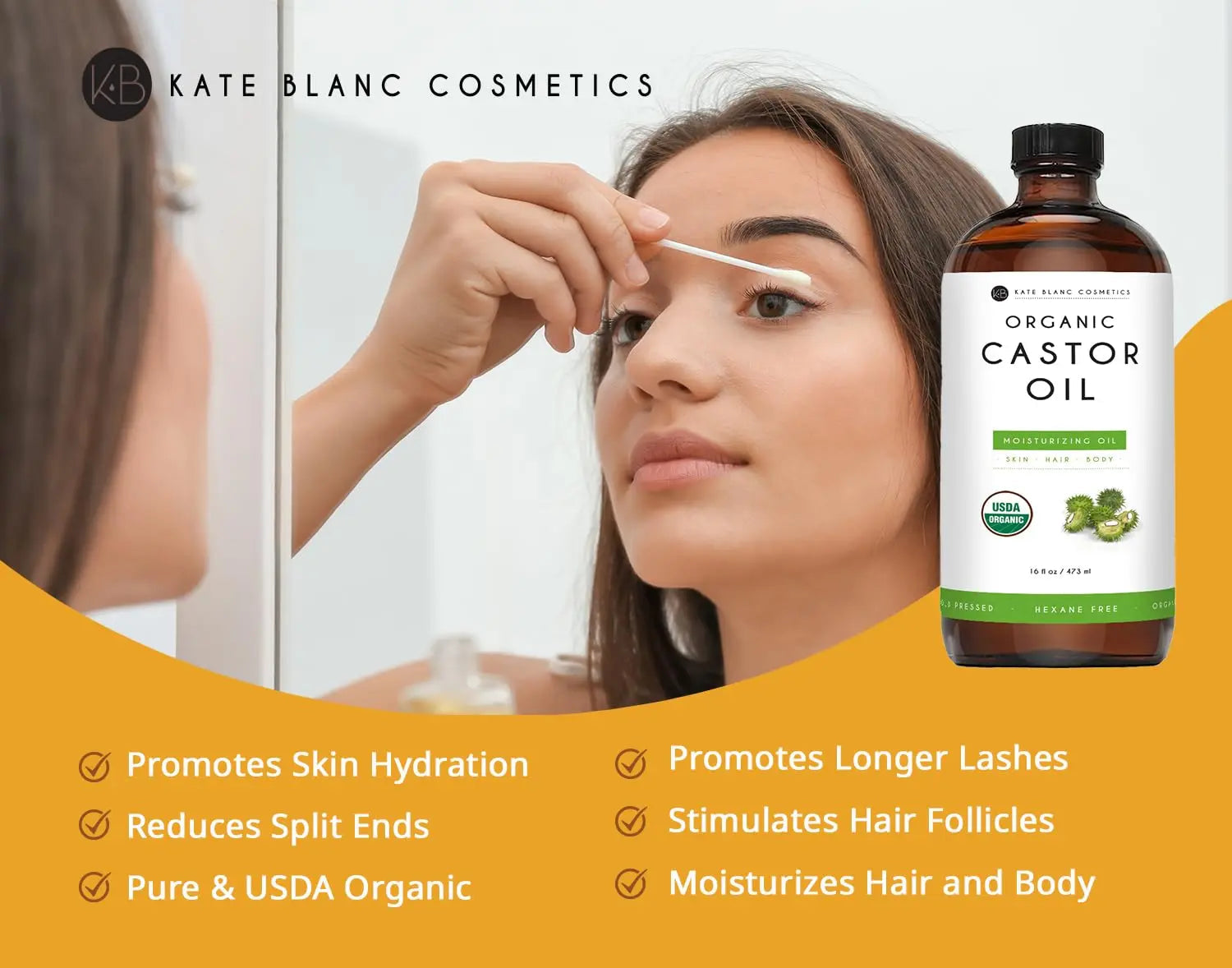Kate Blanc Cosmetics Castor Oil Organic for Hair Growth & Body (16oz). 100% Pure Cold-Pressed Kate Blanc Cosmetics Au supplements