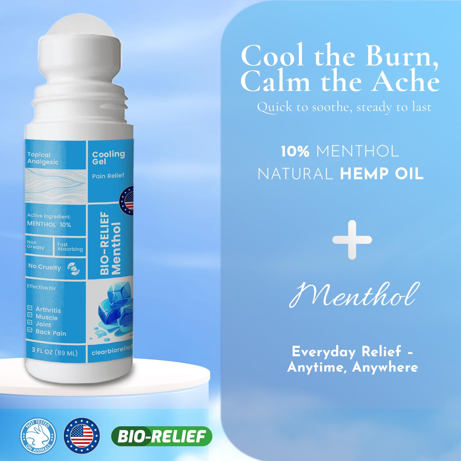 BIO-Relief Pain Roll On w 10% Menthol & Arnica | Highly Effective, Cool & Topical Pain Relief Extra Strength for Arthritis, Muscle, Joint, & Back - Easy Roll On Maximum Strength, Made in USA Scientific Solutions Global Au supplements