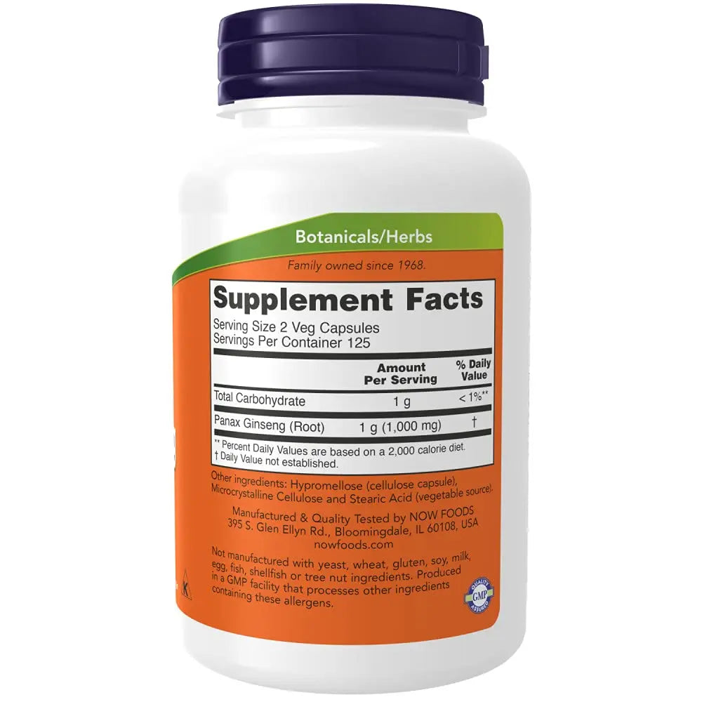 NOW Supplements, Panax Ginseng (Root) 500 mg, Adaptogenic Herb*, 250 Veg Capsules NOW Au supplements