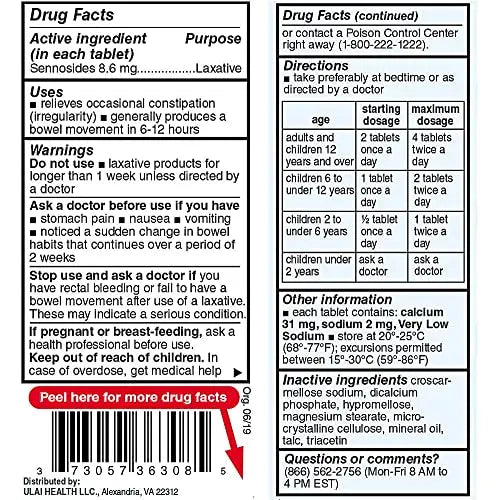 Senna Tablets 100 Ct. | Natural Vegetable Laxative [Made in USA] | Laxatives for Constipation Ulai Au supplements
