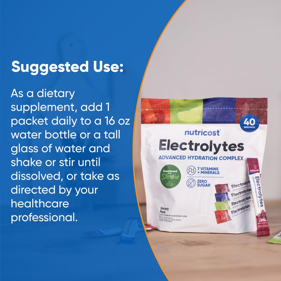 Nutricost Electrolytes Complex, Variety Pack Flavored, 40 Stickpacks - Advanced Hydration Complex