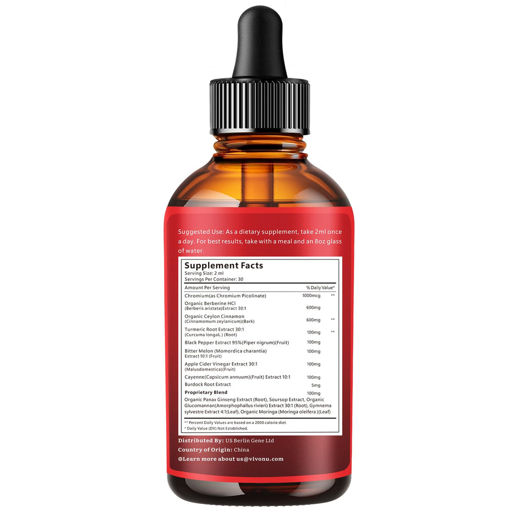 14-in-1 Berberine with Ceylon Cinnamon Supplement Liquid Drops, 1800mg + 30:1 Liposomal Tech with Cayenne Pepper, Soursop, Chromium, Bitter Melon, Turmeric, Moringa, Gymnema