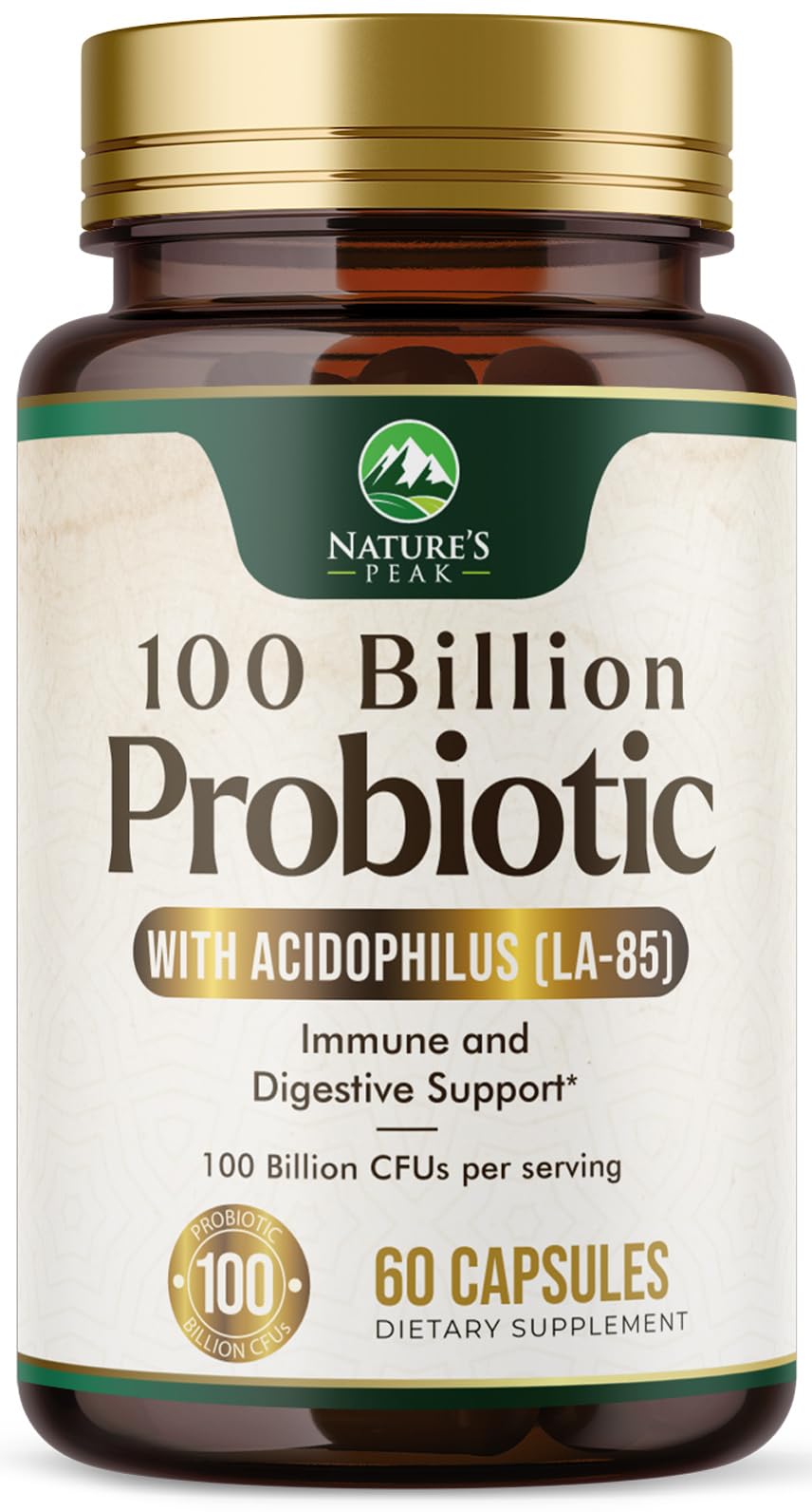 Probiotics 100 Billion CFU Per Serving - 16 Premium Probiotic Strains Prebiotics - Immune Support, Gut Health, Occasional Constipation, Gas & Bloating, Probiotics Supplement, USA Bottled, 60 Capsules Nature's Peak Au supplements