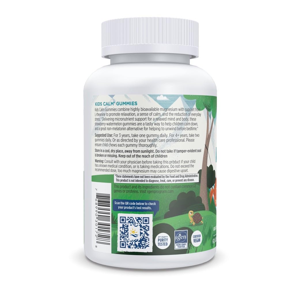 Nordic Naturals Kids Calm Gummies - Strawberry Watermelon - 60 Gummies - Magnesium L-Theanine Supplement - Calming for Kids