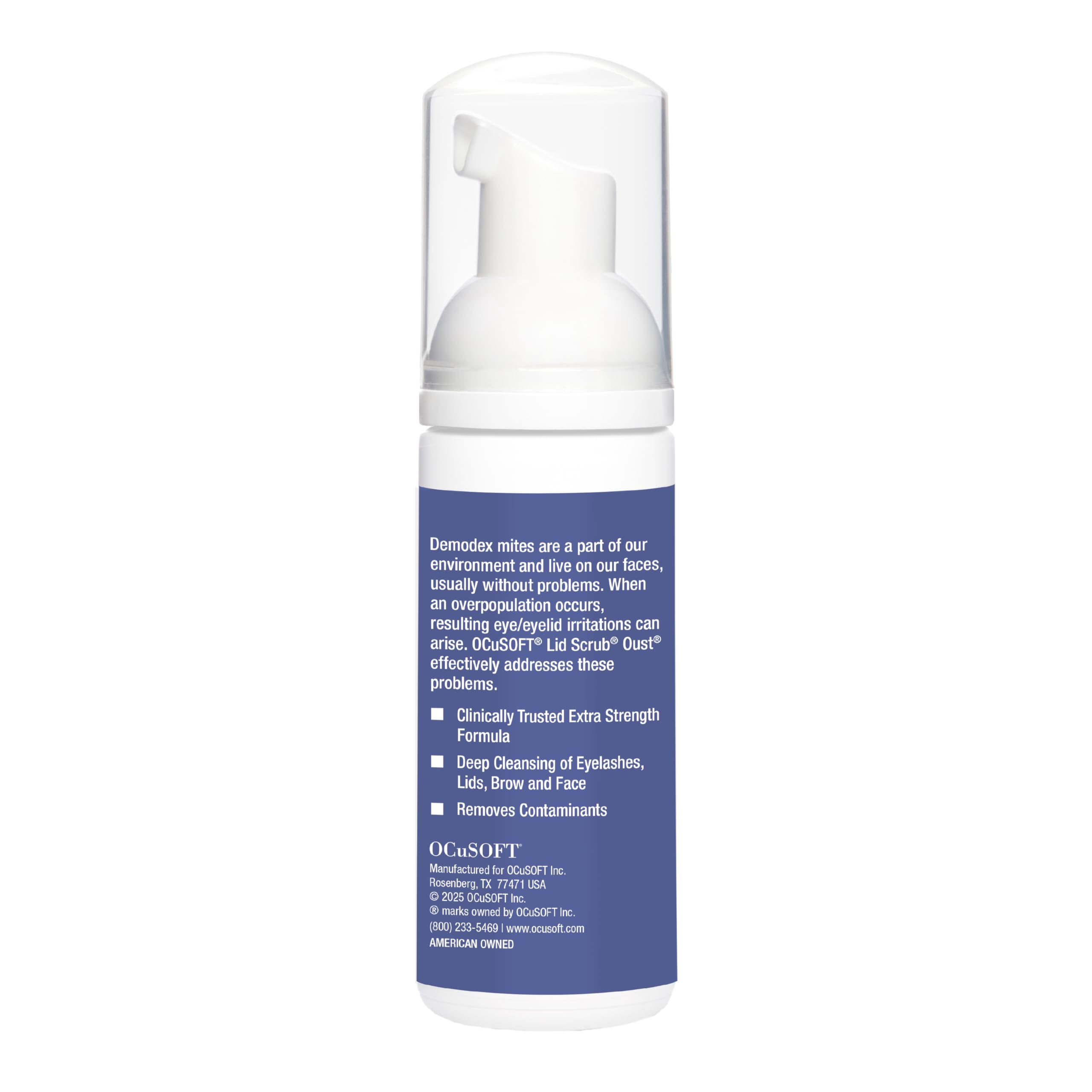 OCuSOFT Oust Demodex Foam Cleanser - Extra Strength - Foaming Cleanser for Eyelids & Eyelashes with Tea Tree Oil