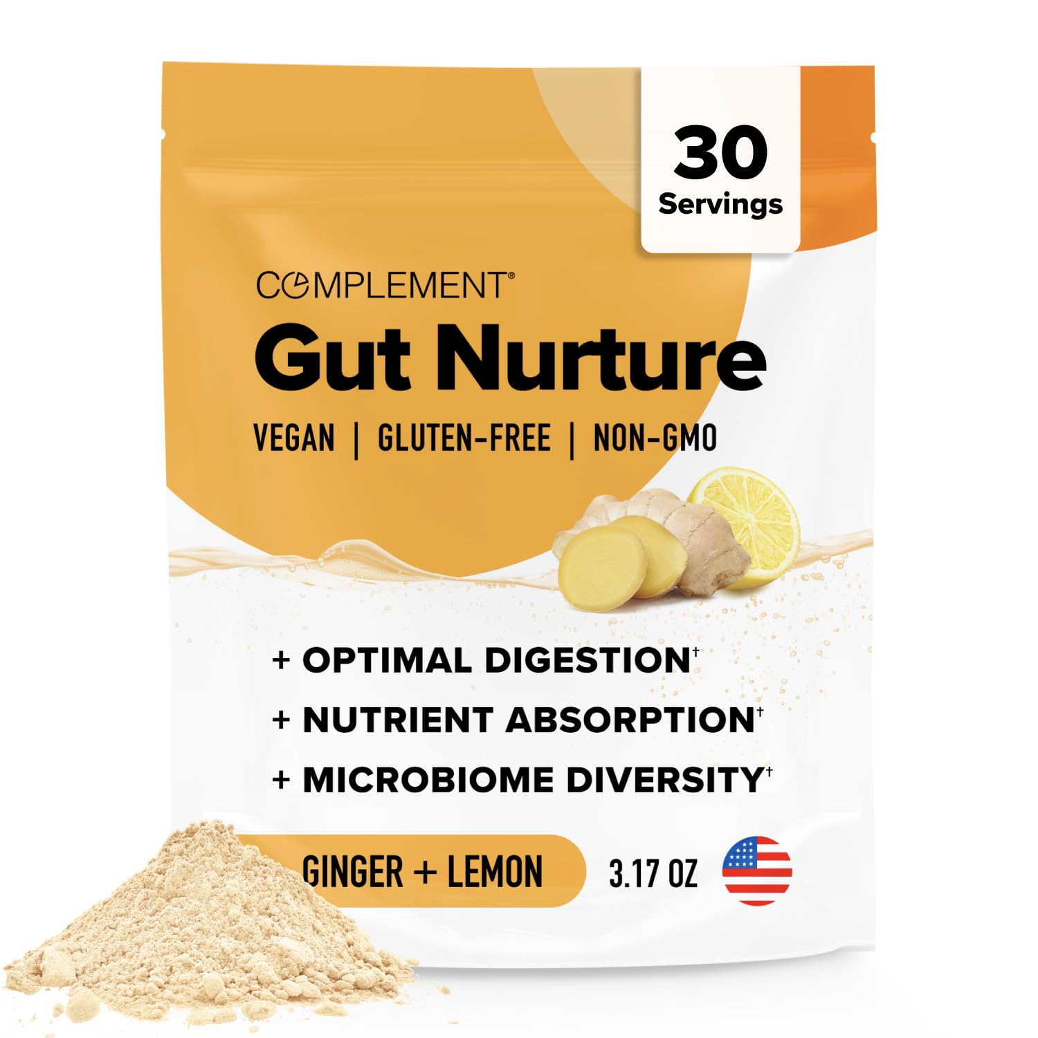 Complement Gut Nurture Prebiotic + Postbiotic Superfood Powder for Leaky Gut Repair, Probiotics for Digestive Health - Ginger Root - 30 Servings Complement Au supplements