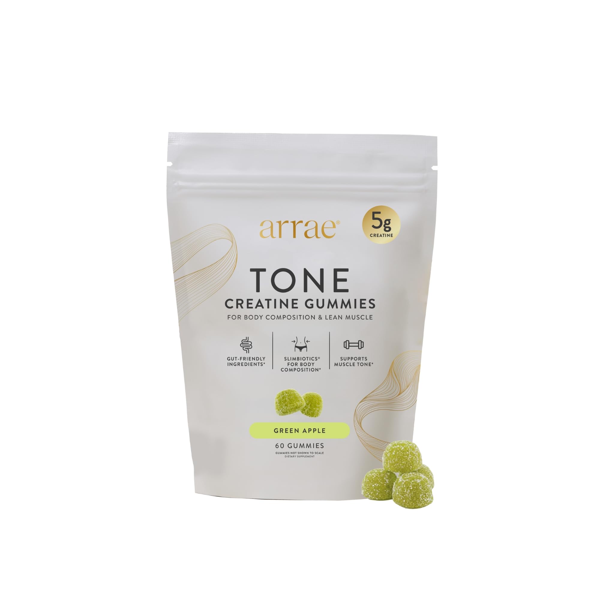 Arrae Tone Gummies – Creatine Monohydrate 5g for Women – Support Lean Muscle, Strength & Recovery – Hormone-Friendly Muscle Toning Supplement – Sour Green Apple Flavor – 60 Count (Sour Green Apple) Arrae Au supplements