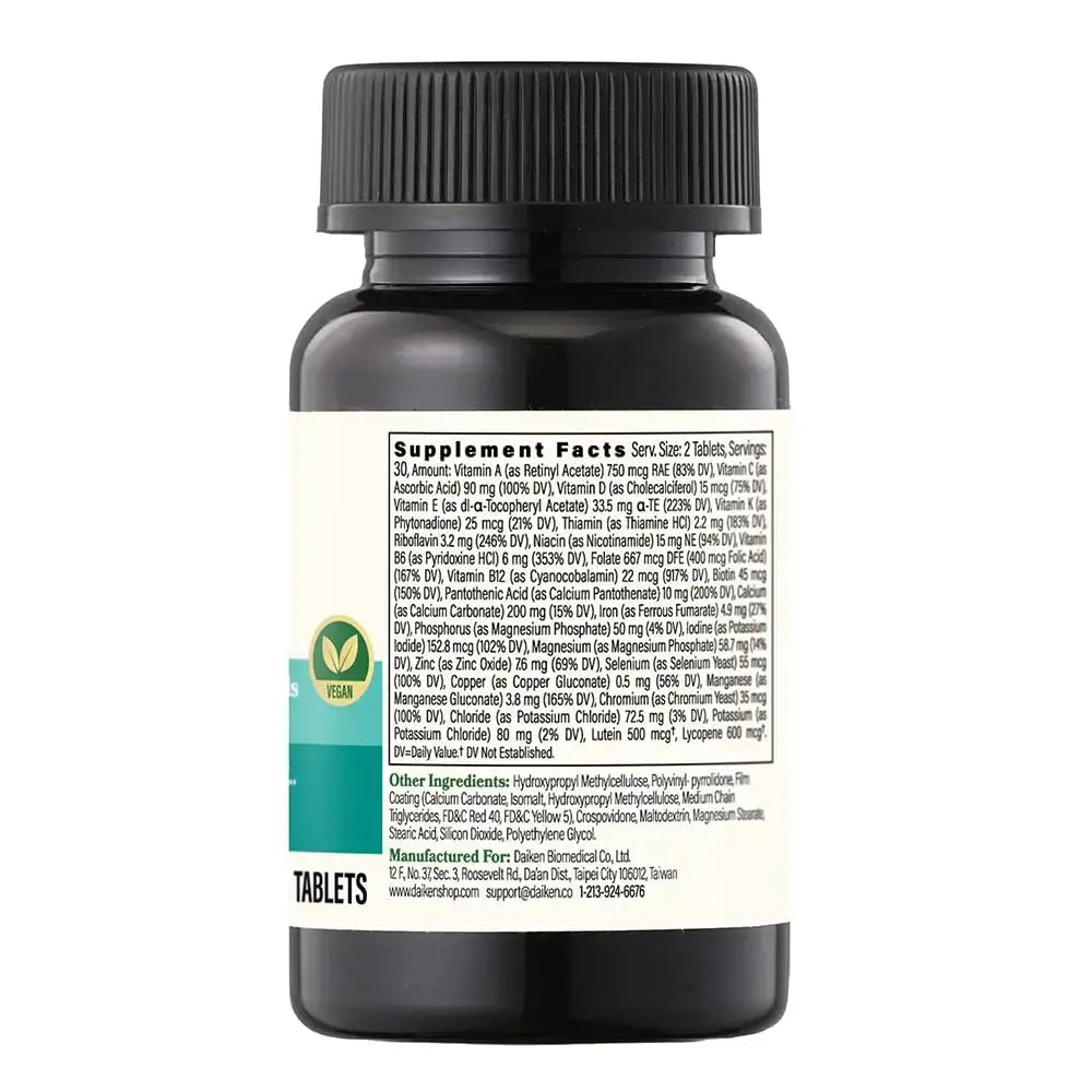 DAIKEN Mini Multivitamin, 60 Tablets, Enhanced with Lutein, Lycopene & Folic Acid, Time Released Multivitamin DAIKEN Au supplements