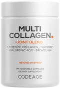 Codeage Multi Collagen Protein + Joint Blend Supplement, Hyaluronic Acid, Bromelain, Turmeric, Ginger, Boswellia, Astaxanthin - Hydrolyzed Bovine Collagen