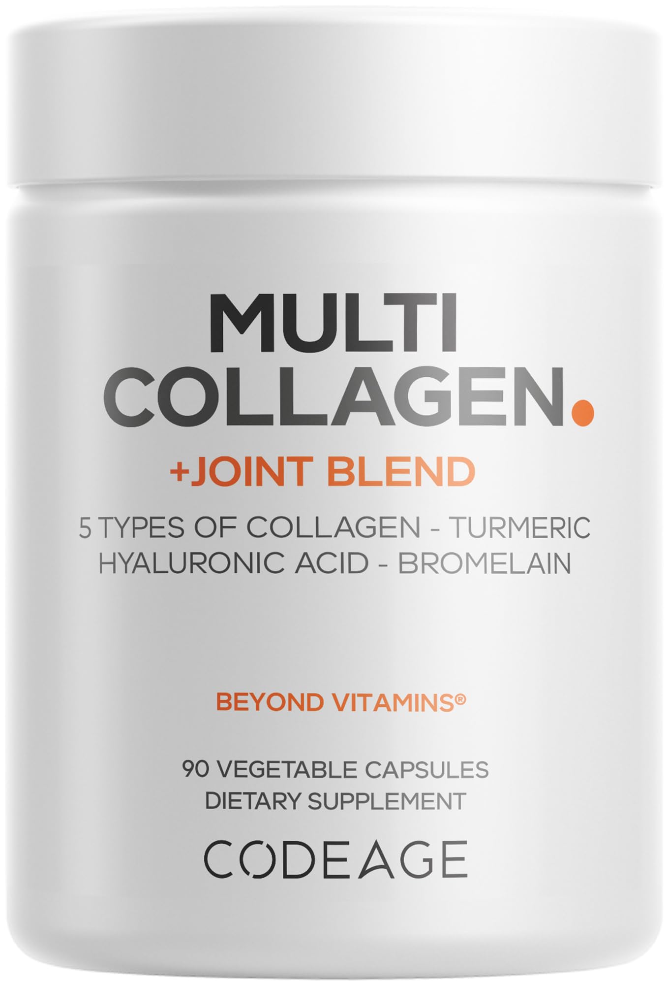 Codeage Multi Collagen Protein + Joint Blend Supplement, Hyaluronic Acid, Bromelain, Turmeric, Ginger, Boswellia, Astaxanthin - Hydrolyzed Bovine Collagen