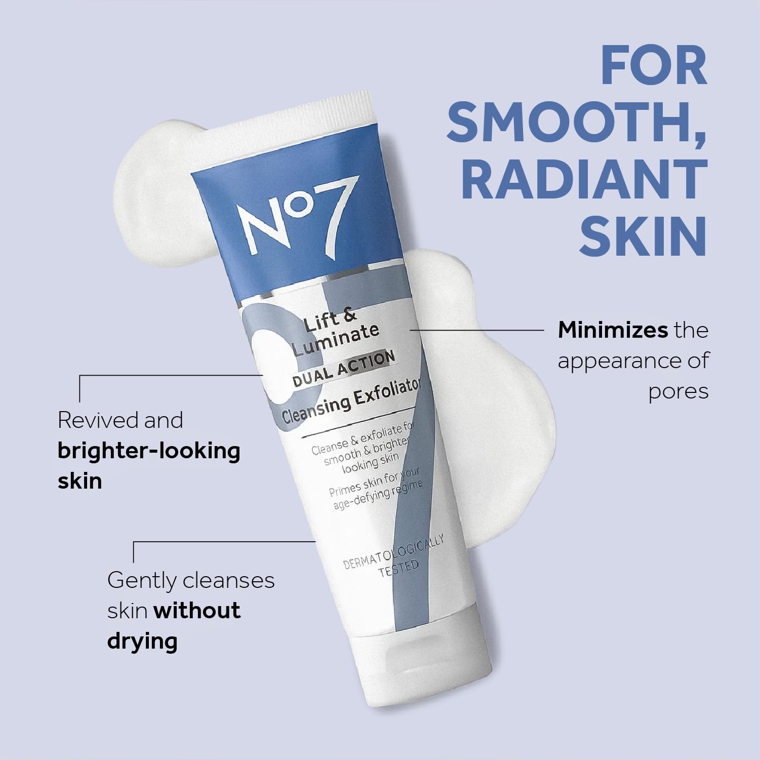 No7 Lift & Luminate Dual Action Cleansing & Exfoliating Face Wash - Gentle Face Exfoliator with Vitamin C, E & B5