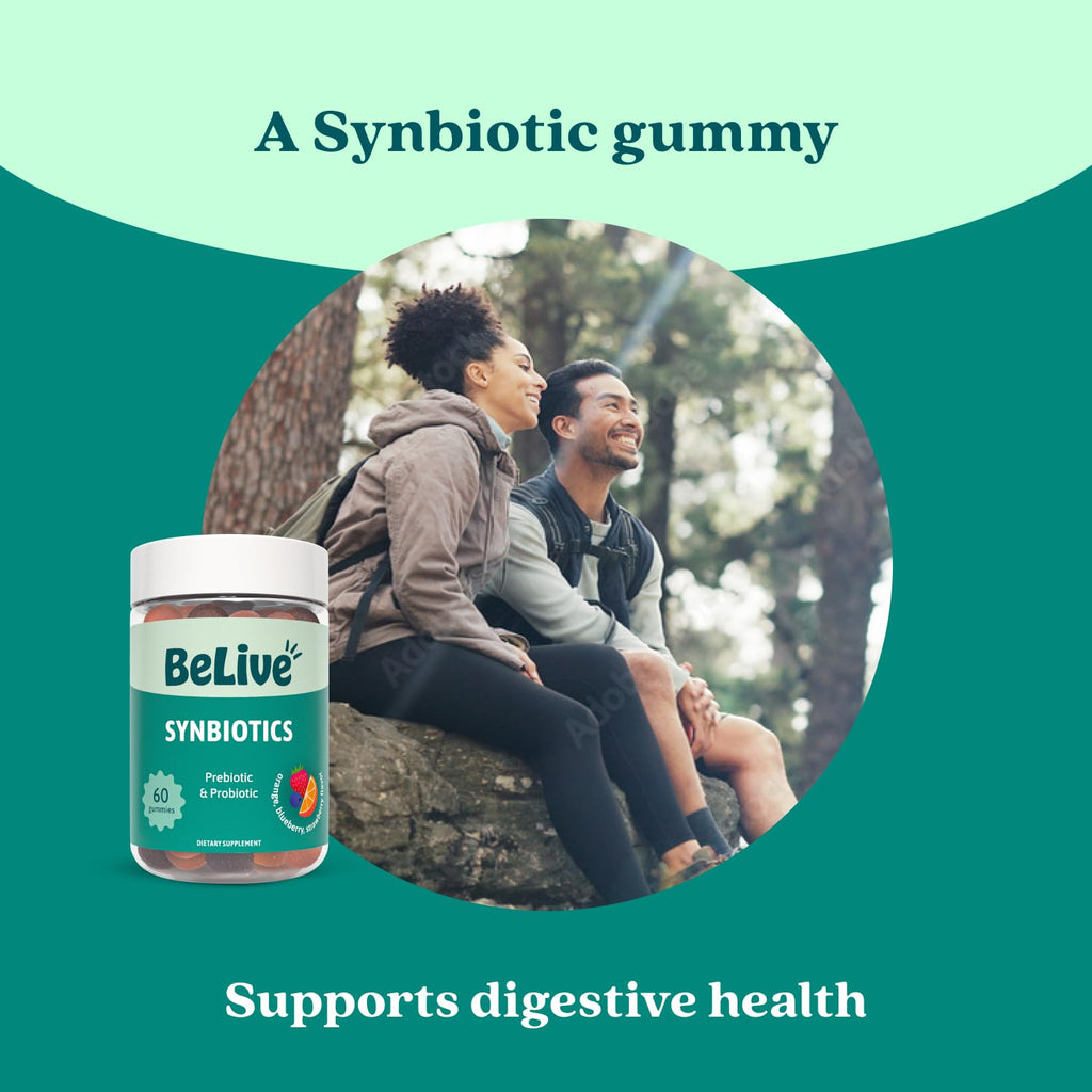 BeLive Synbiotics - Probiotic & Prebiotic Fiber Gummies – High Strength Inulin (3g), Dietary Fiber Supplement, Digestive Support for Kids & Adults - Strawberry, Orange,