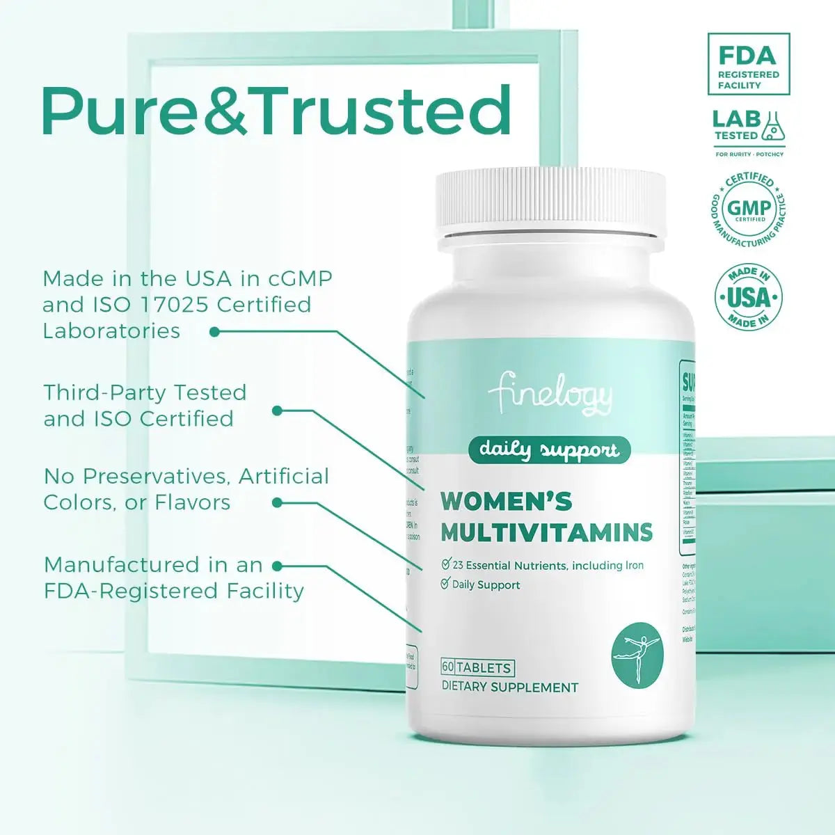 finelogy Womens Multivitamin - Essential Nutrients with Iron, Vitamins A, C, D3, K, B6 and B12 Supplements for Women’s Health, Energy Hair Skin & Nails finelogy Au supplements
