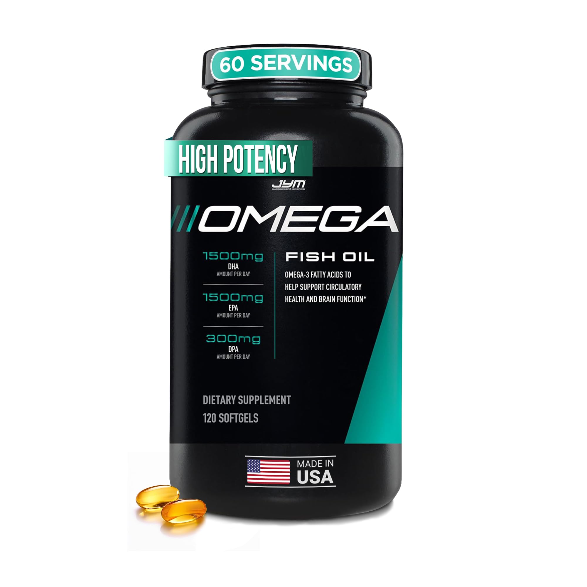 JYM Supplement Science Omega JYM Fish Oil 2800mg, High Potency Omega 3, EPA, DHA, DPA for Brain, Heart