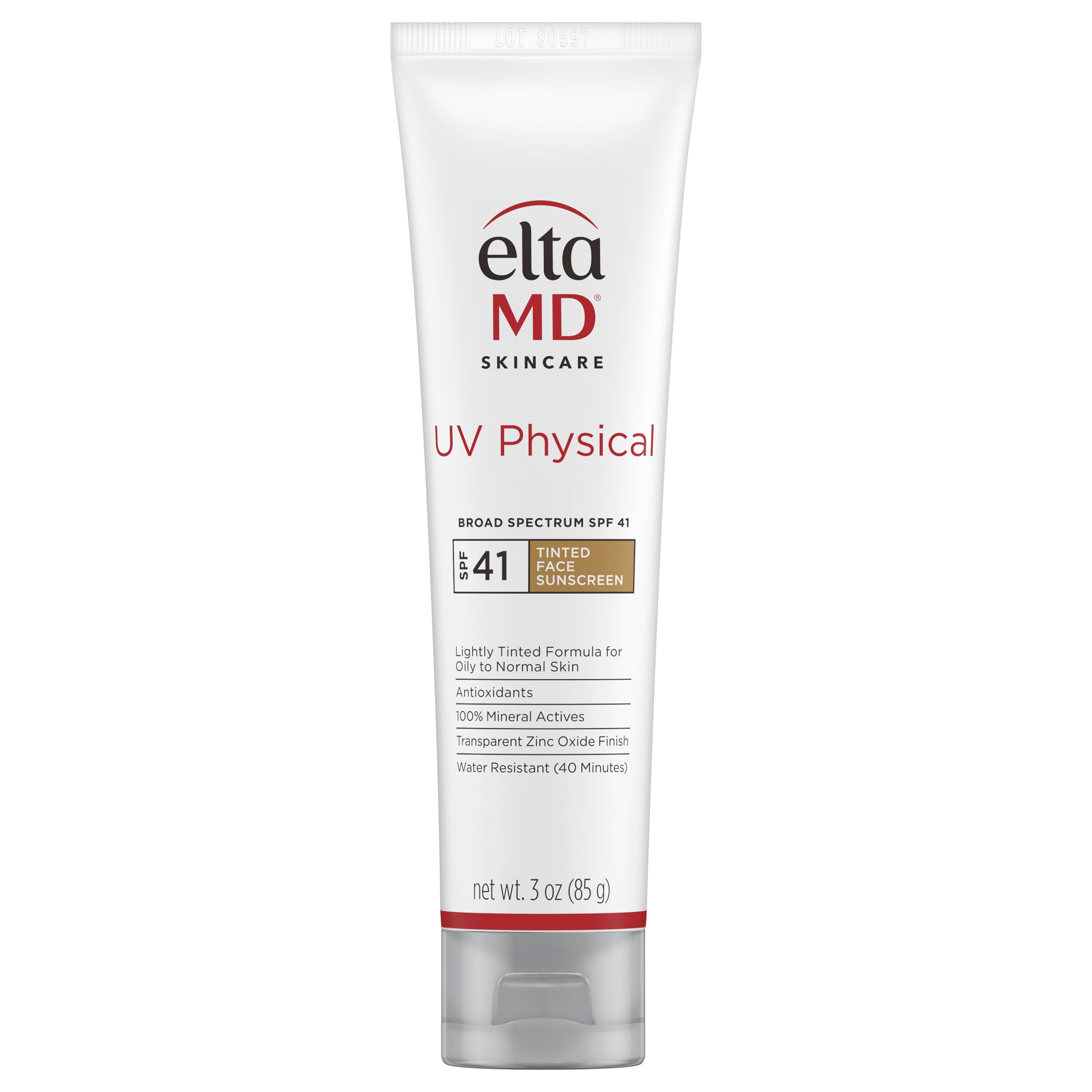 EltaMD UV Physical Tinted Mineral Sunscreen for Face SPF 41, 100% Mineral Actives Tinted Face Lotion, Water Resistant, Paraben-Free