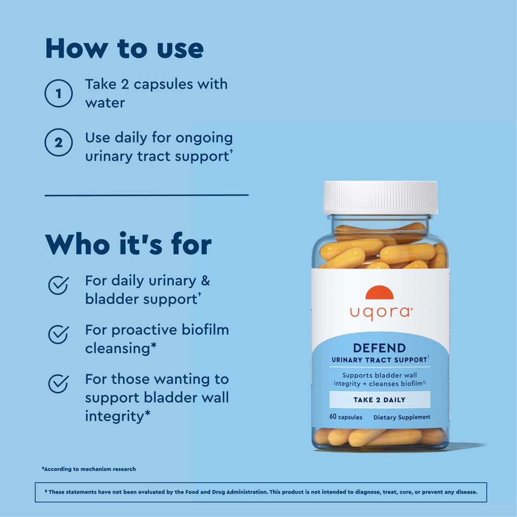 Uqora Defend - Urinary Tract Health Supplement - Support Bladder Health & Cleanse Biofilm* with D-Mannose, Green Tea Extract, Turmeric Extract & More